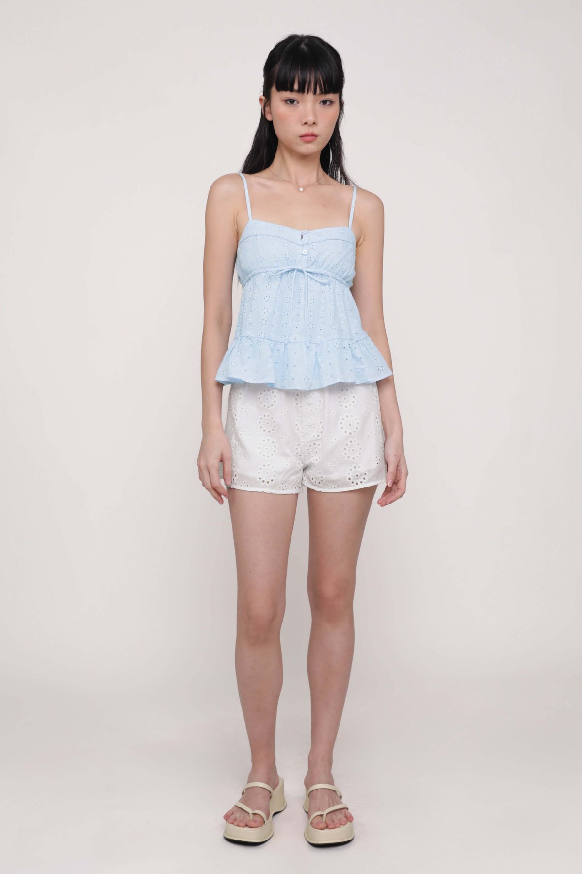 Lenora Eyelet Babydoll Top (Blue)