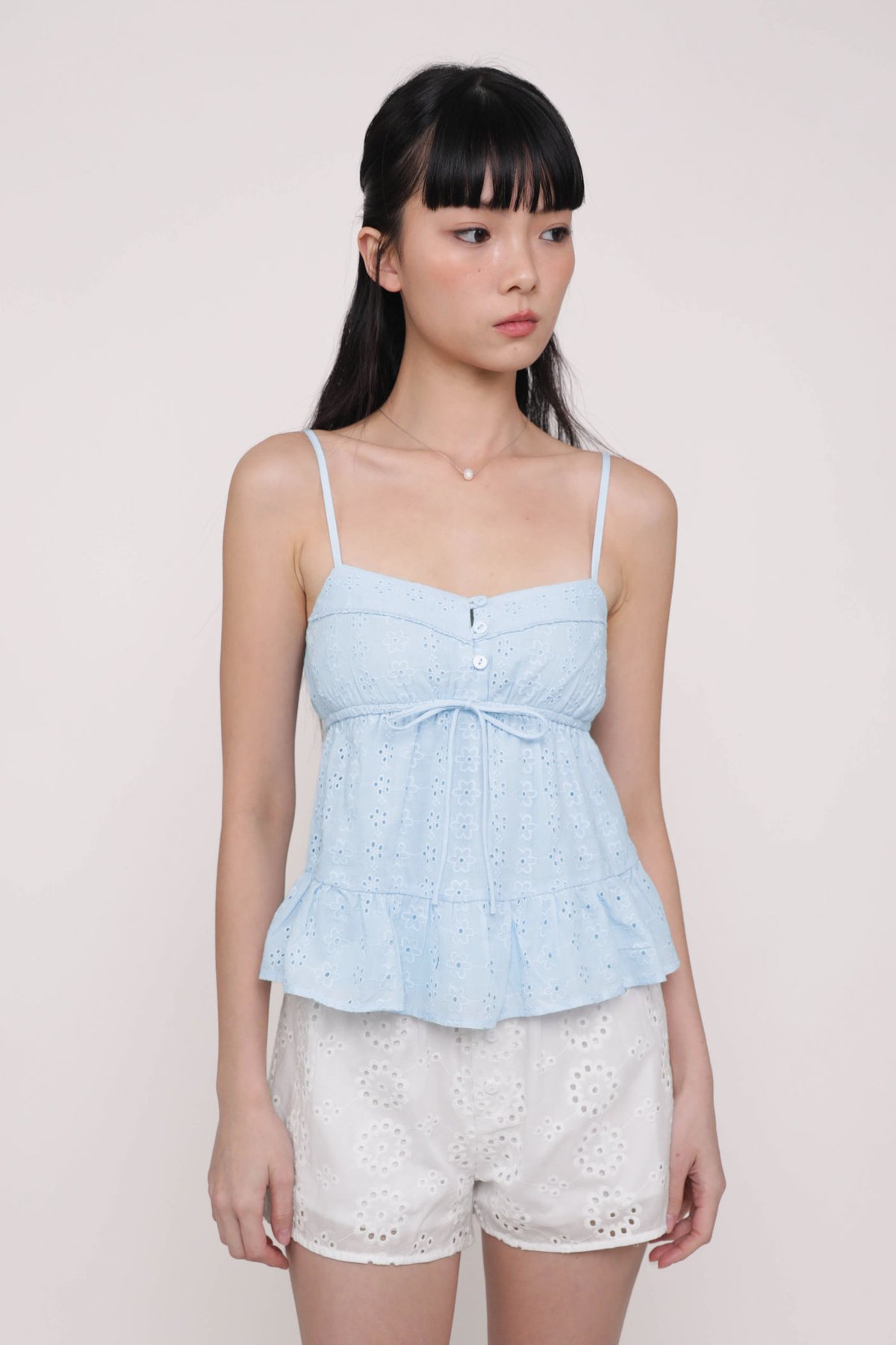 Lenora Eyelet Babydoll Top (Blue)