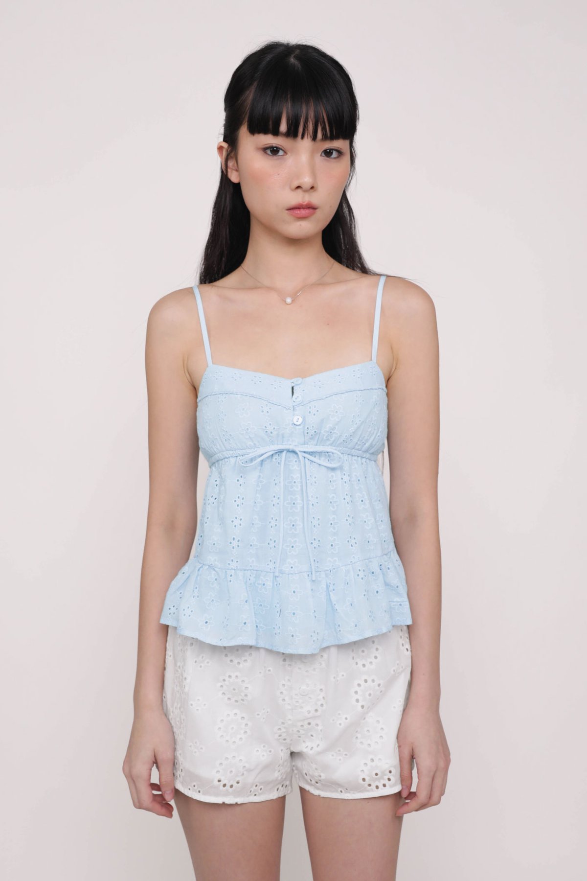 Lenora Eyelet Babydoll Top (Blue)