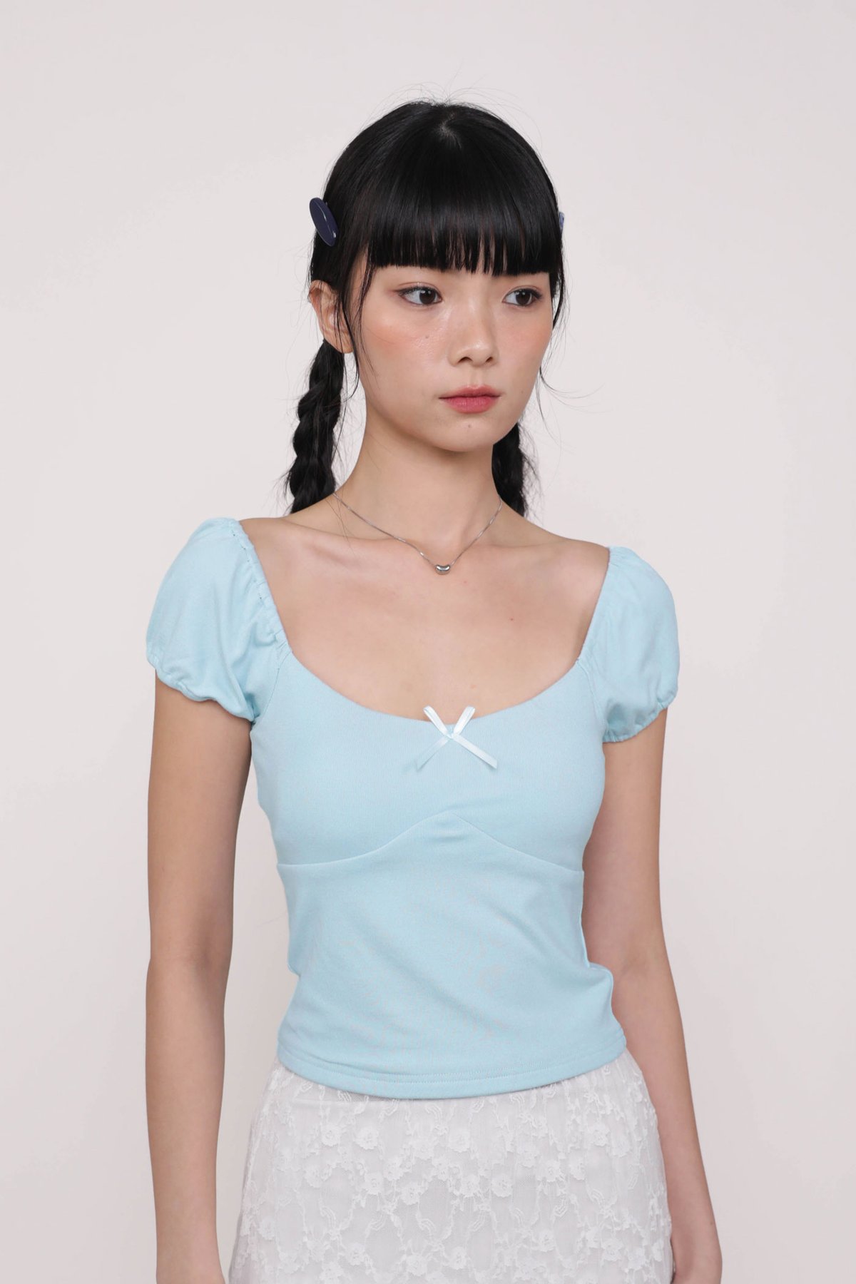 Alanis Ribbon Sleeve Padded Top (Baby Blue)
