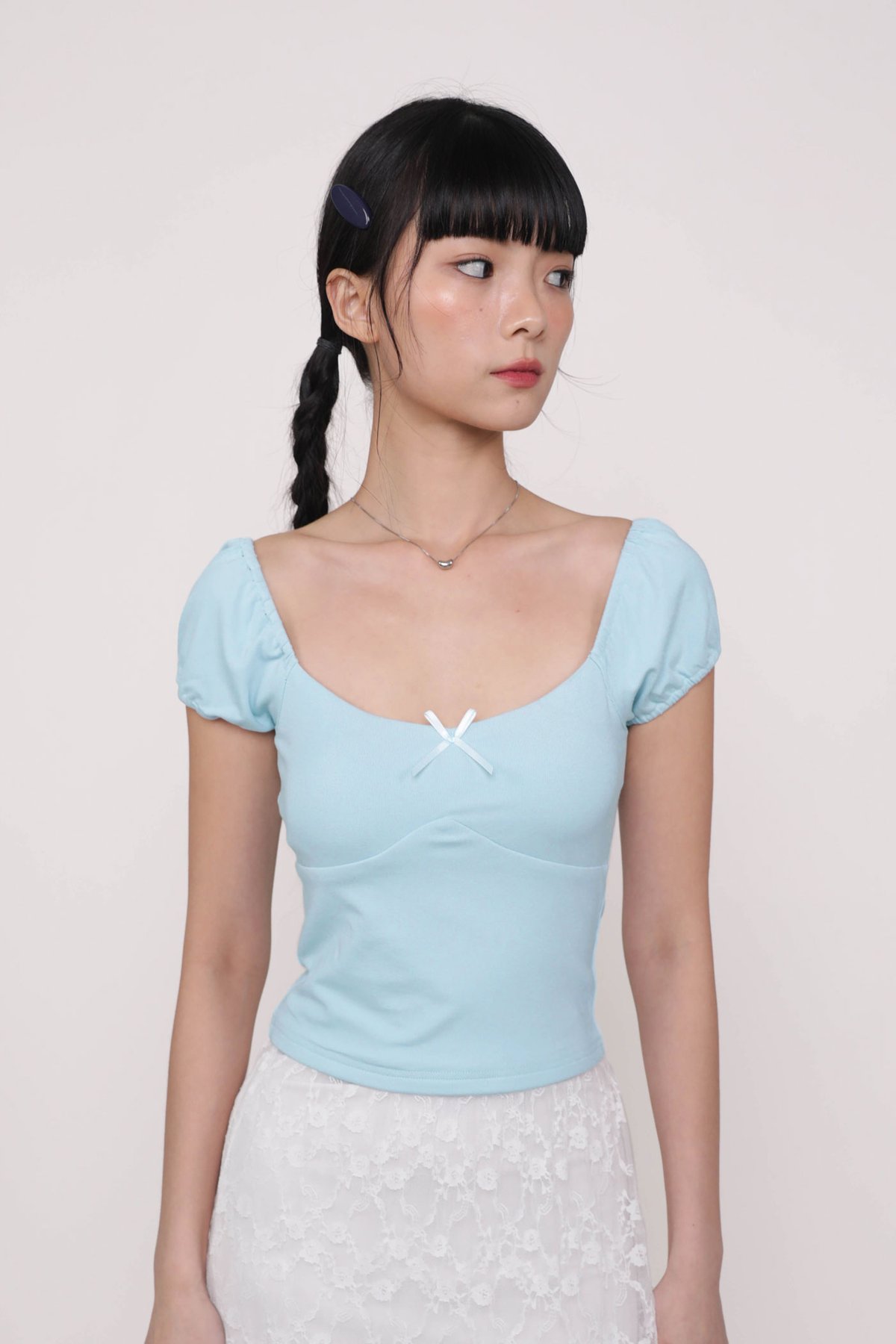 Alanis Ribbon Sleeve Padded Top (Baby Blue)