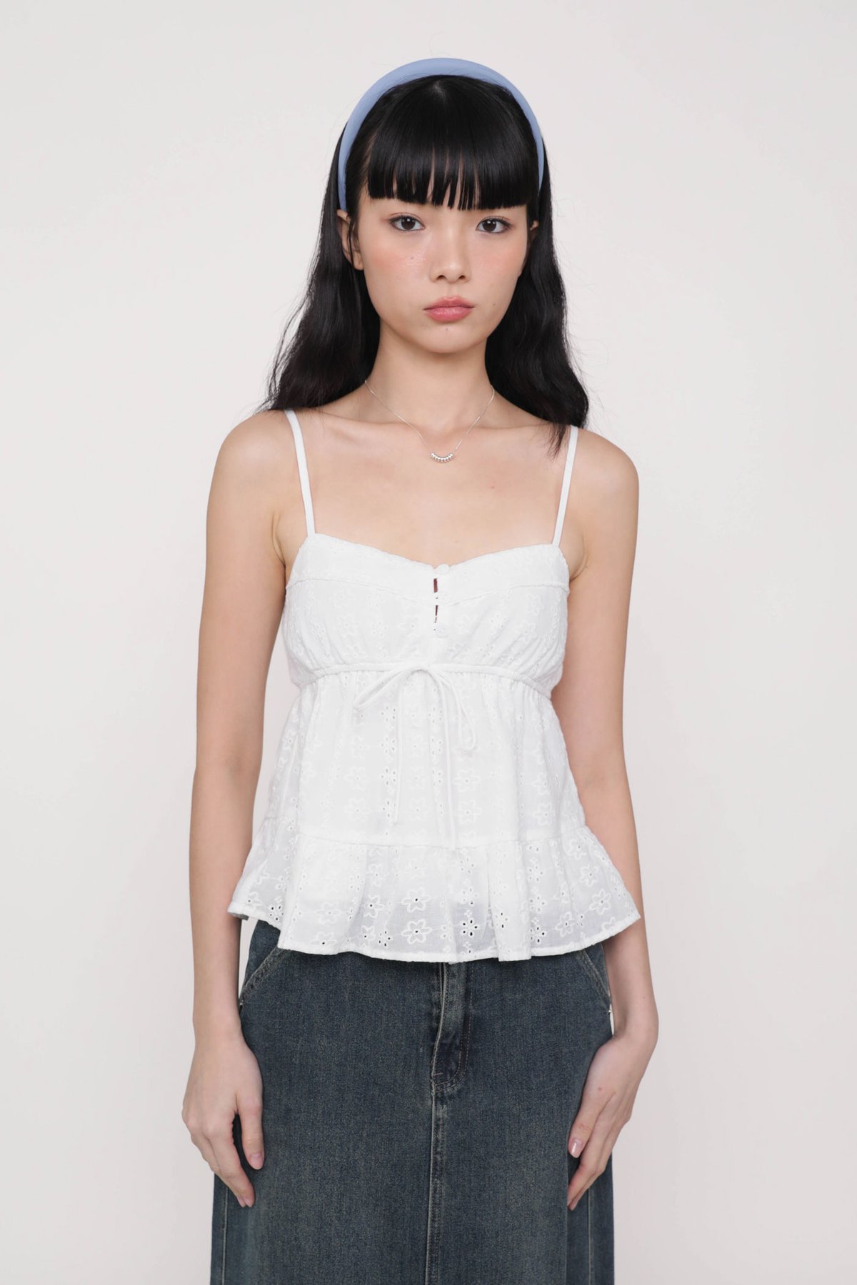 Lenora Eyelet Babydoll Top (White)