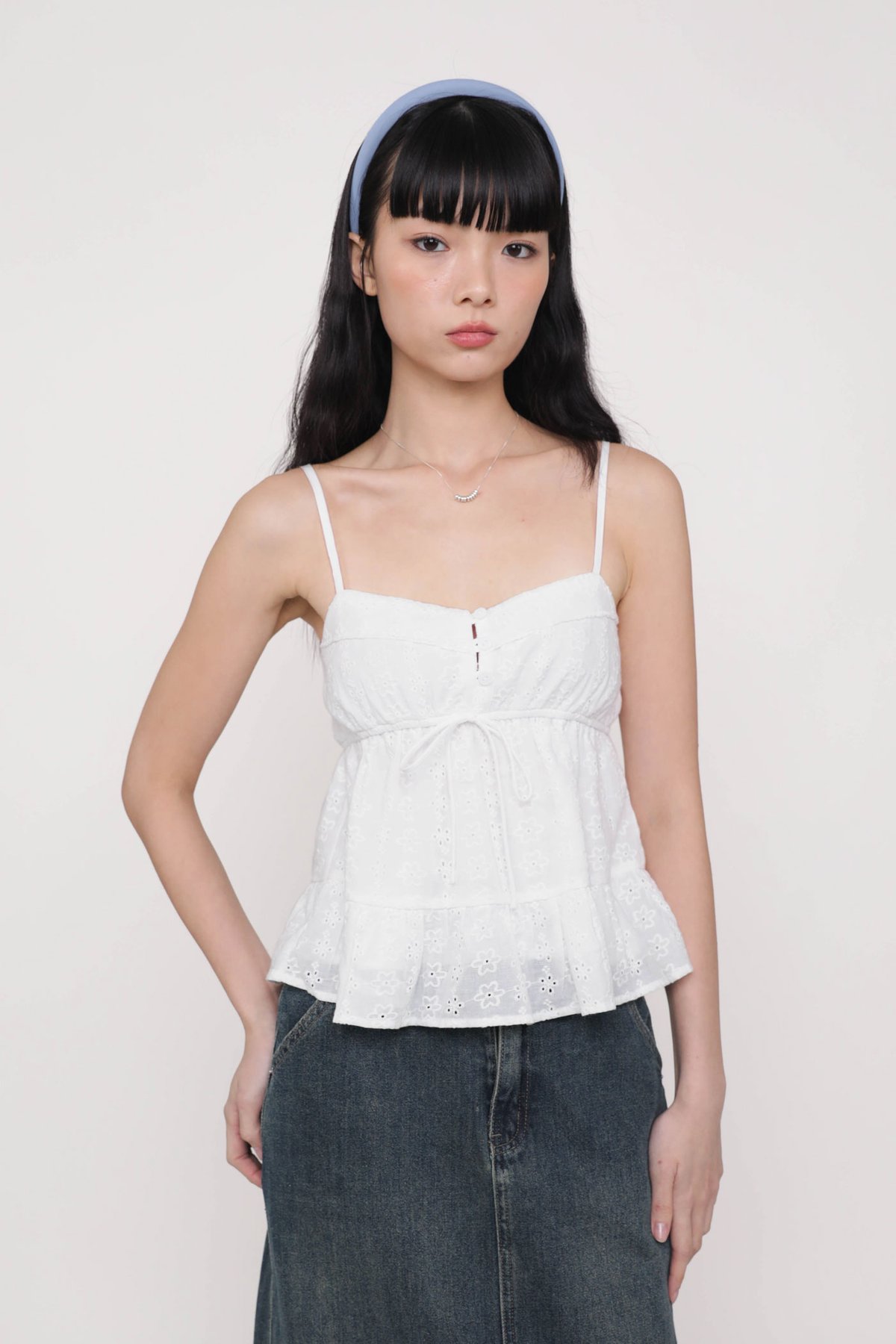 Lenora Eyelet Babydoll Top (White)