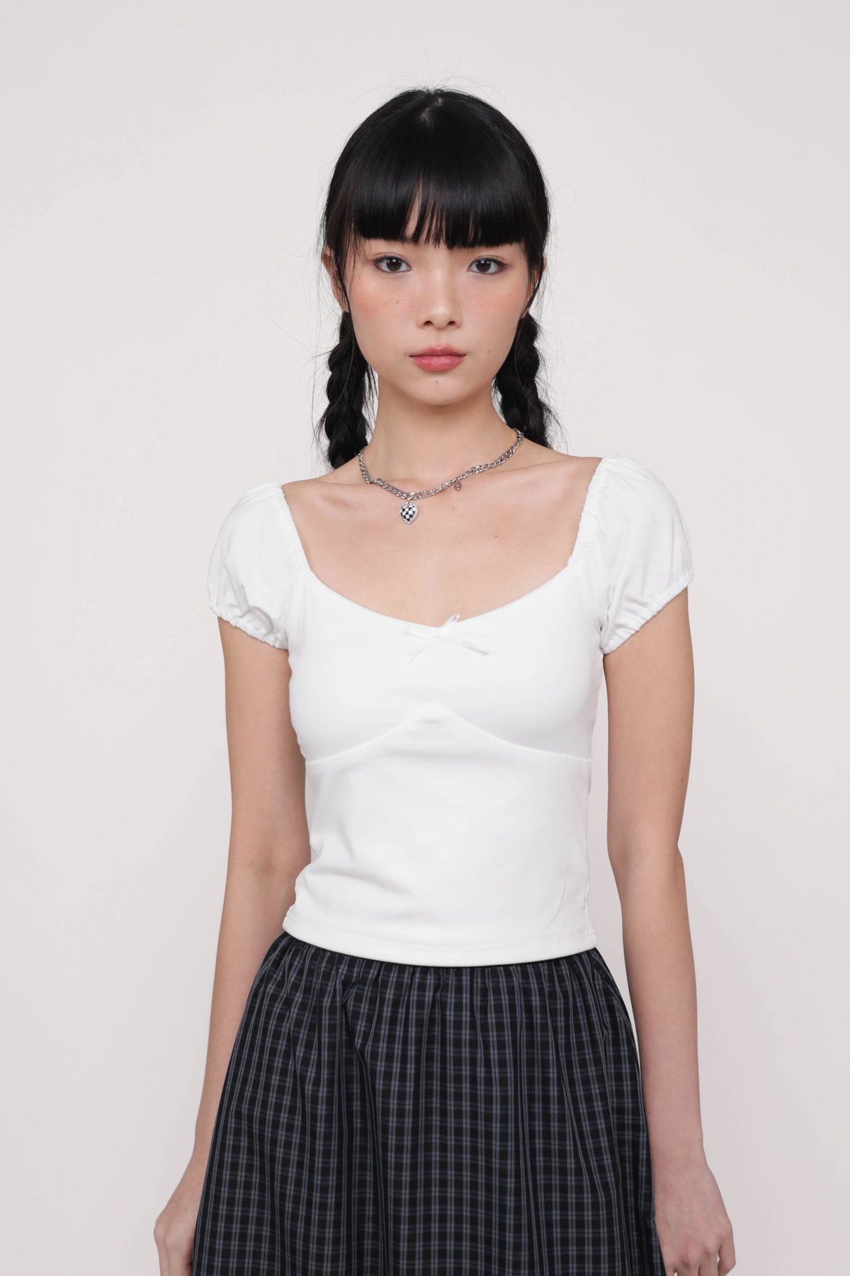 Alanis Ribbon Sleeve Padded Top (White)