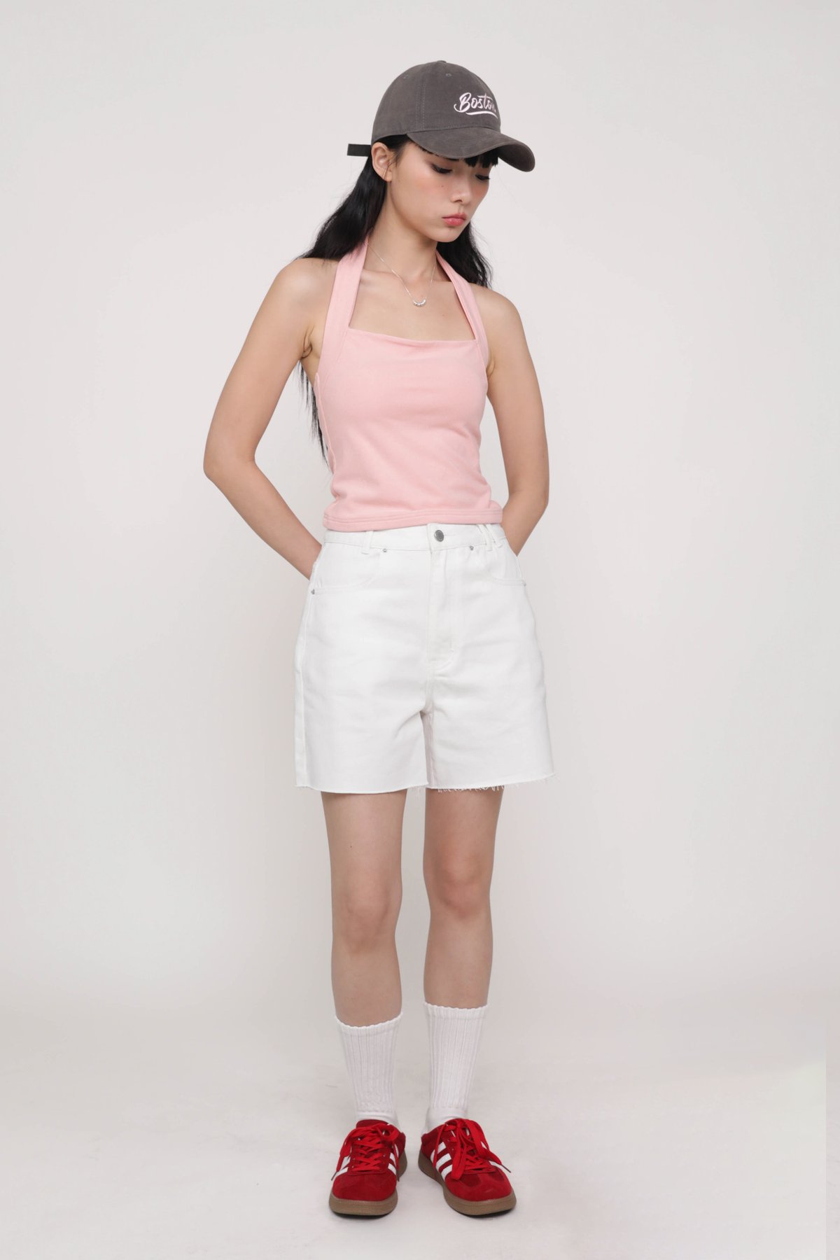 Elvina Raw Hem Mom Shorts (White)