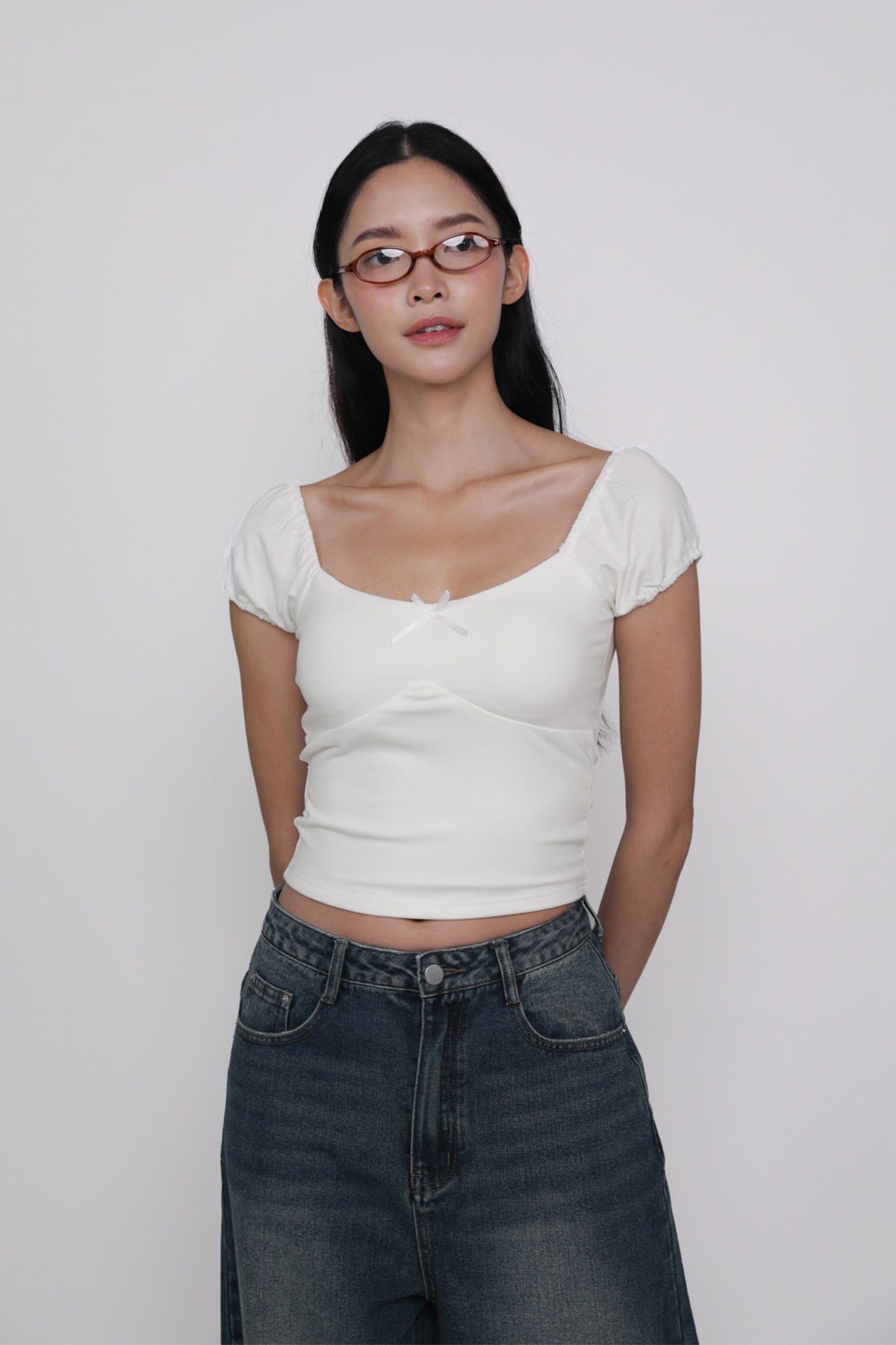 Alanis Ribbon Sleeve Padded Top (Off White)