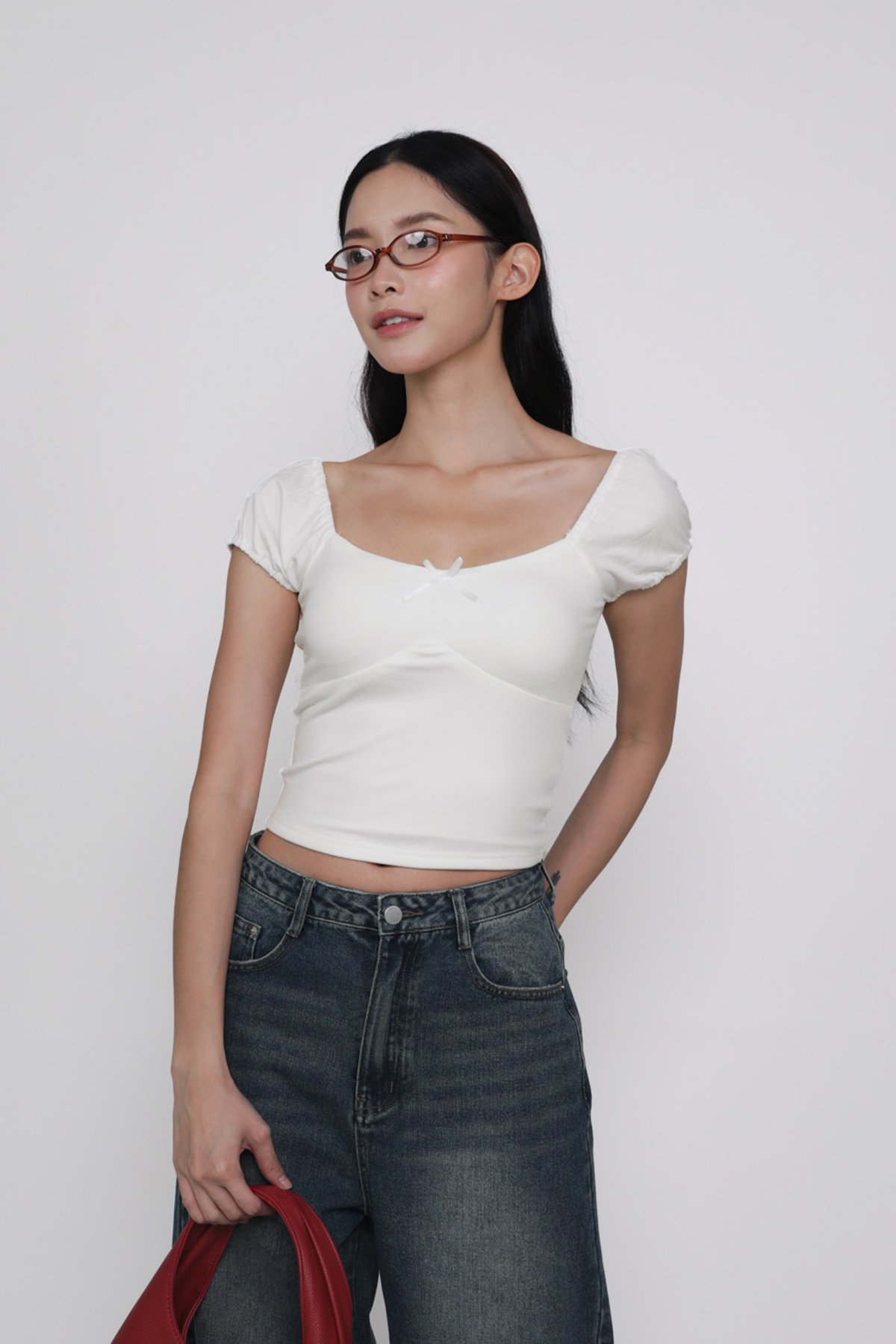 Alanis Ribbon Sleeve Padded Top (Off White)