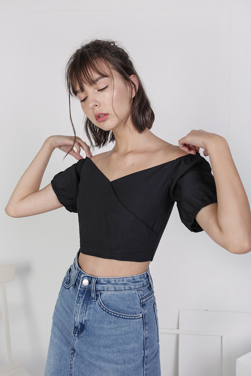 black over the shoulder top