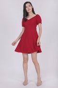 Trisha-Red-Puffy-Sleeve-Dress-Image-2-The-Tinsel-Rack-Singapore