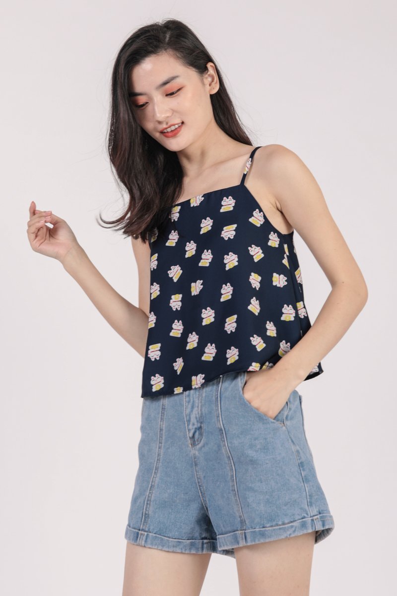 Stella Spag Top (Navy Fortune Cat)