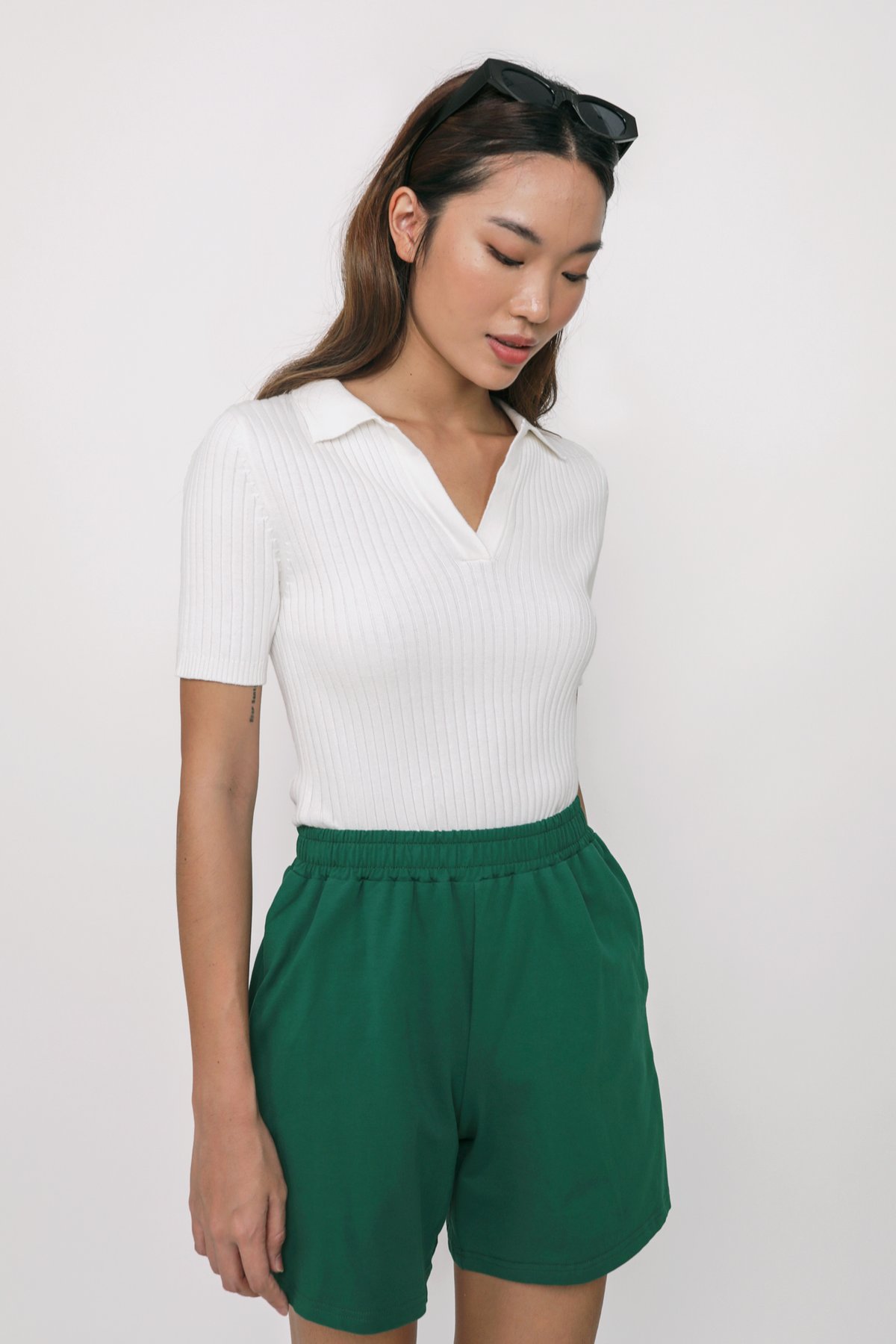 Bonnie Collared Knit Top (White)