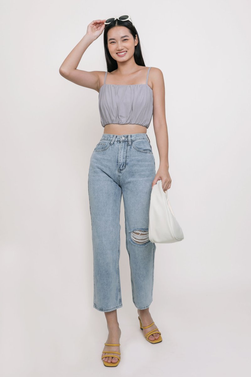 Alena Pleated Cropped Top (Lilac Grey) | The Tinsel Rack
