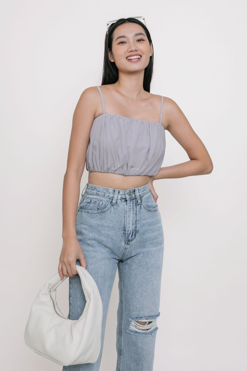 Alena Pleated Cropped Top (Lilac Grey) | The Tinsel Rack