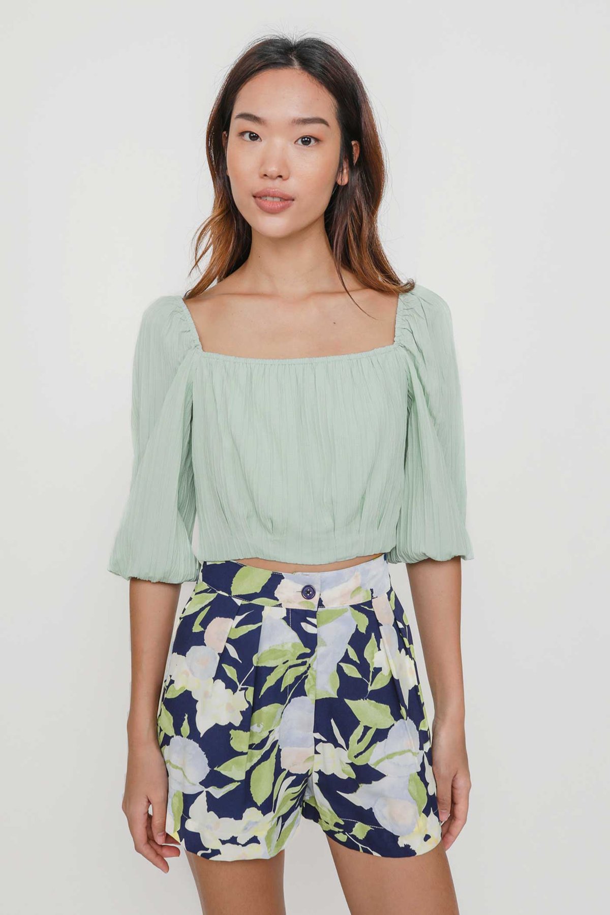 Reanne Textured Puffy Sleeve Top (Mint Green)
