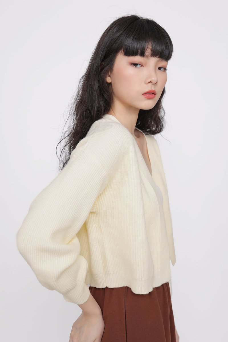 Odette Knit Cropped Cardigan (Cream) | The Tinsel Rack