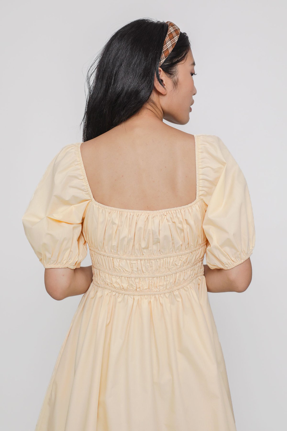 Adalyn Shirred Puffy Sleeved Dress (Cream)