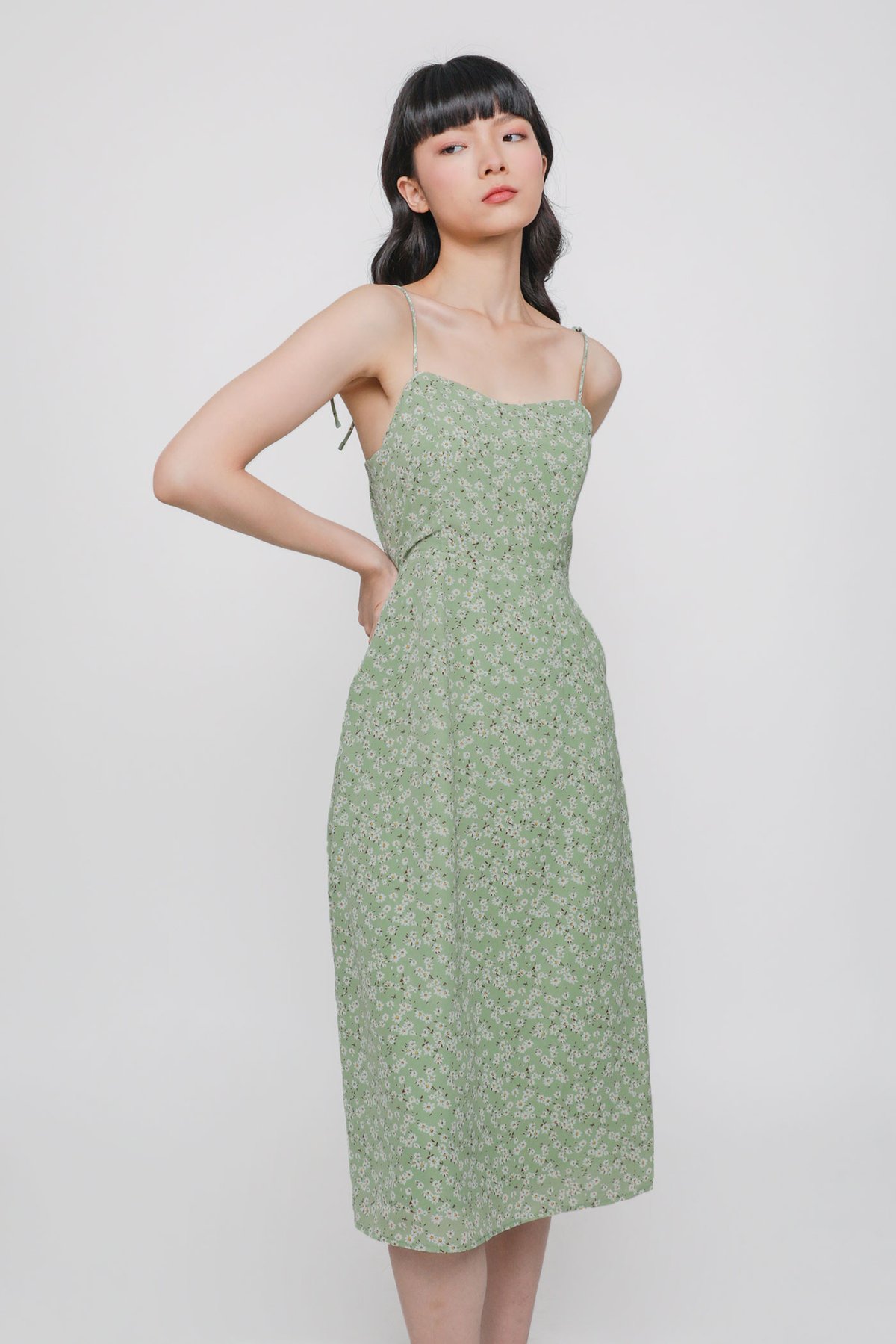 Bianca Midi Dress (Green Daisies)