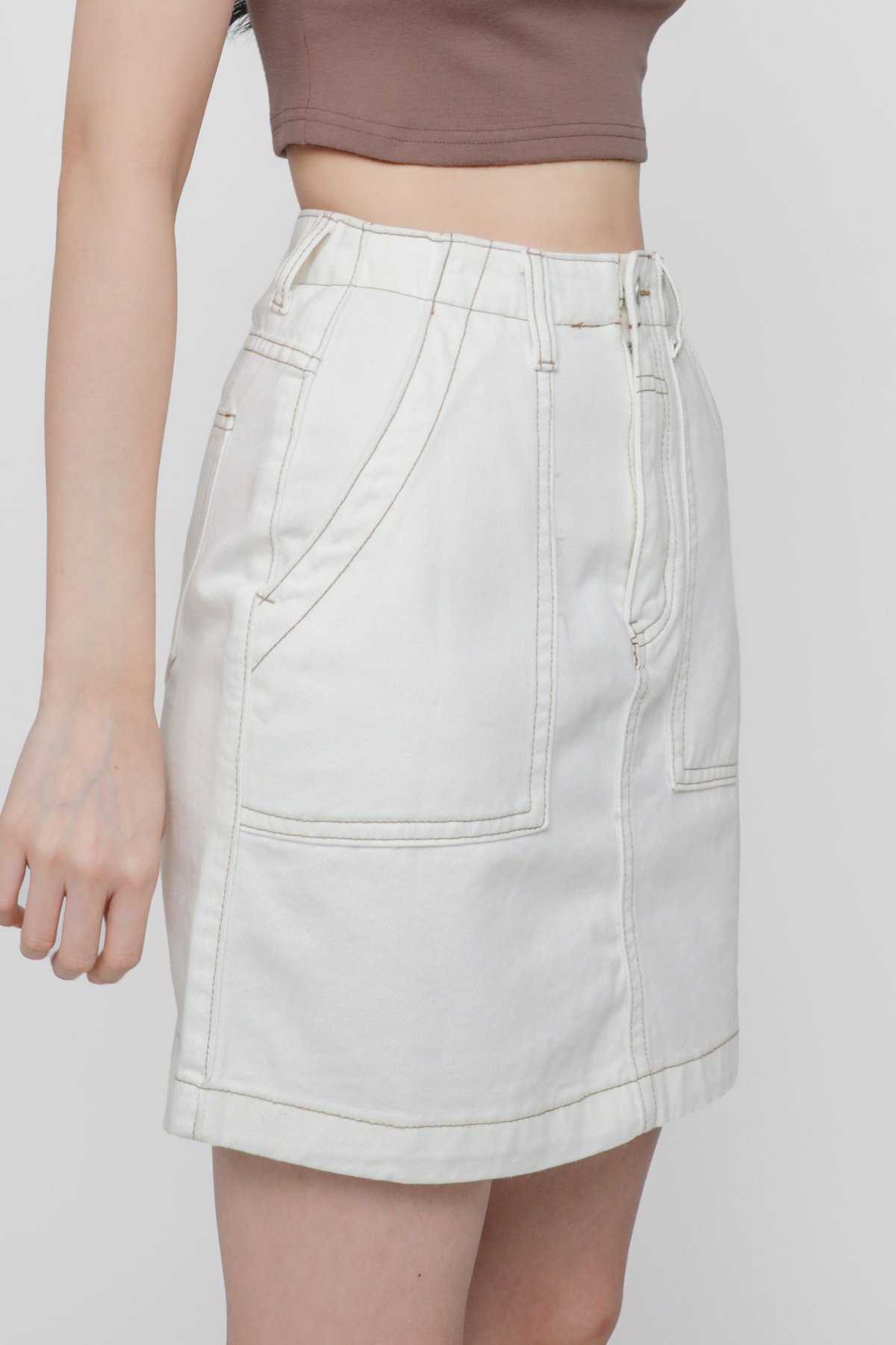Emmett Contrast Stitching Skirt (White)