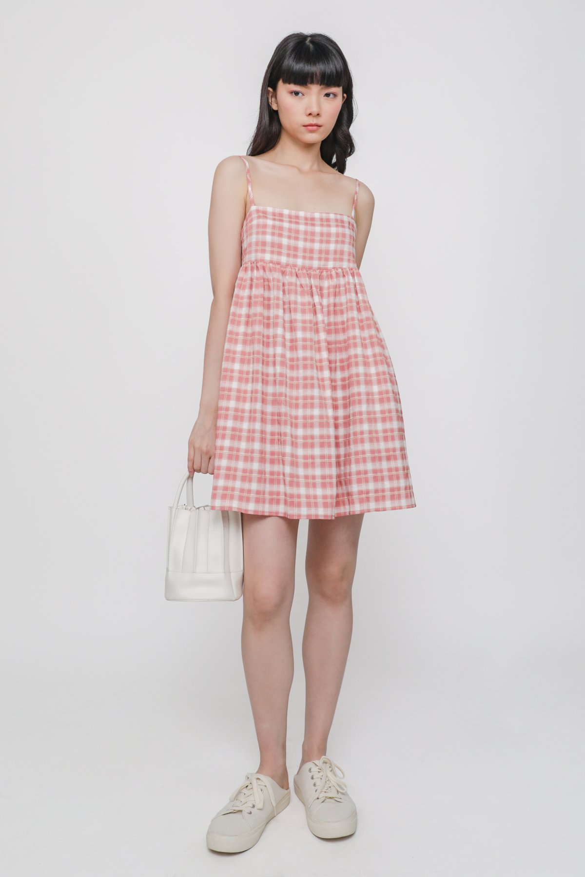 Odella Babydoll Dress (Pink Checkered)