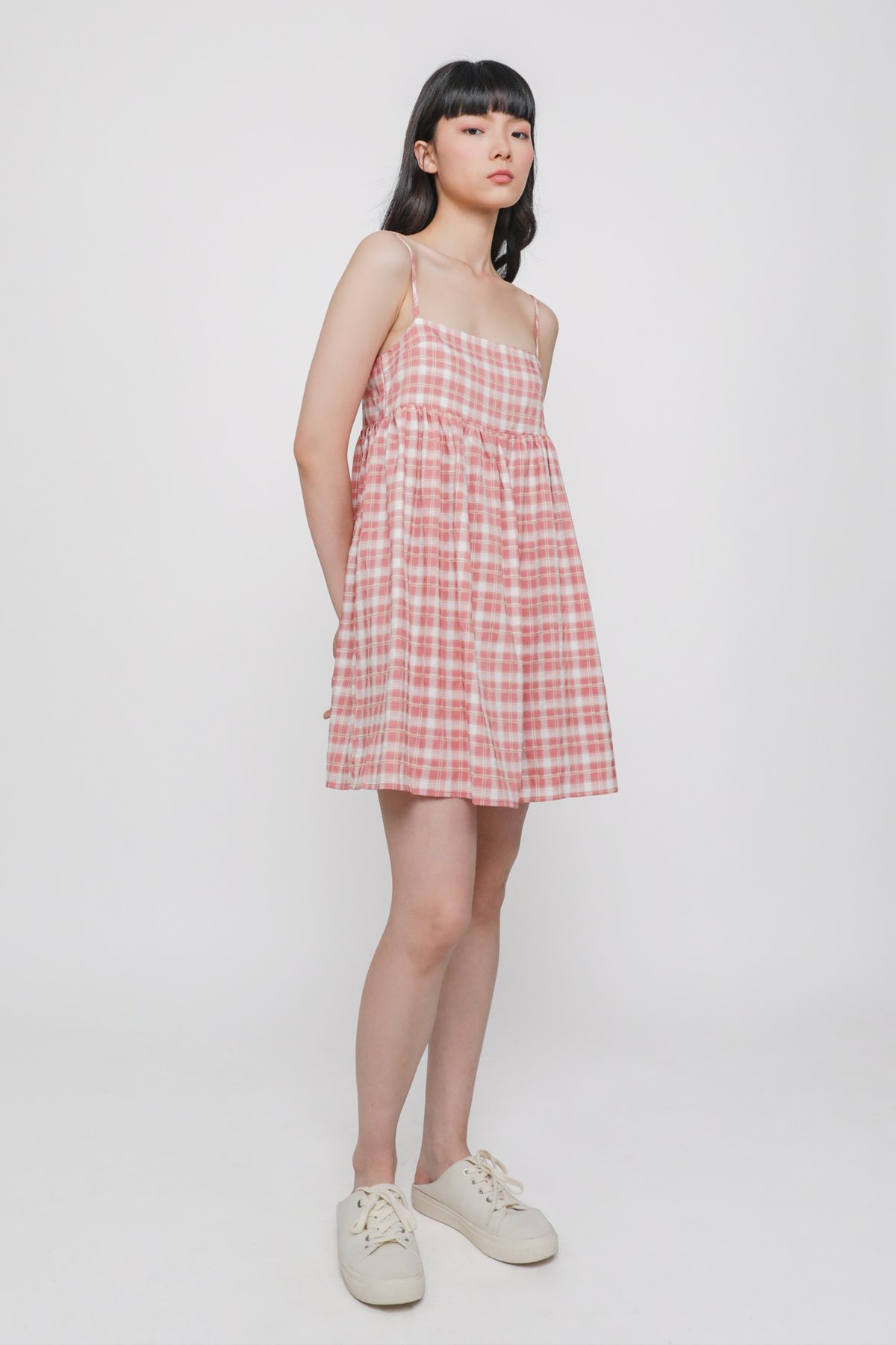 Odella Babydoll Dress (Pink Checkered)