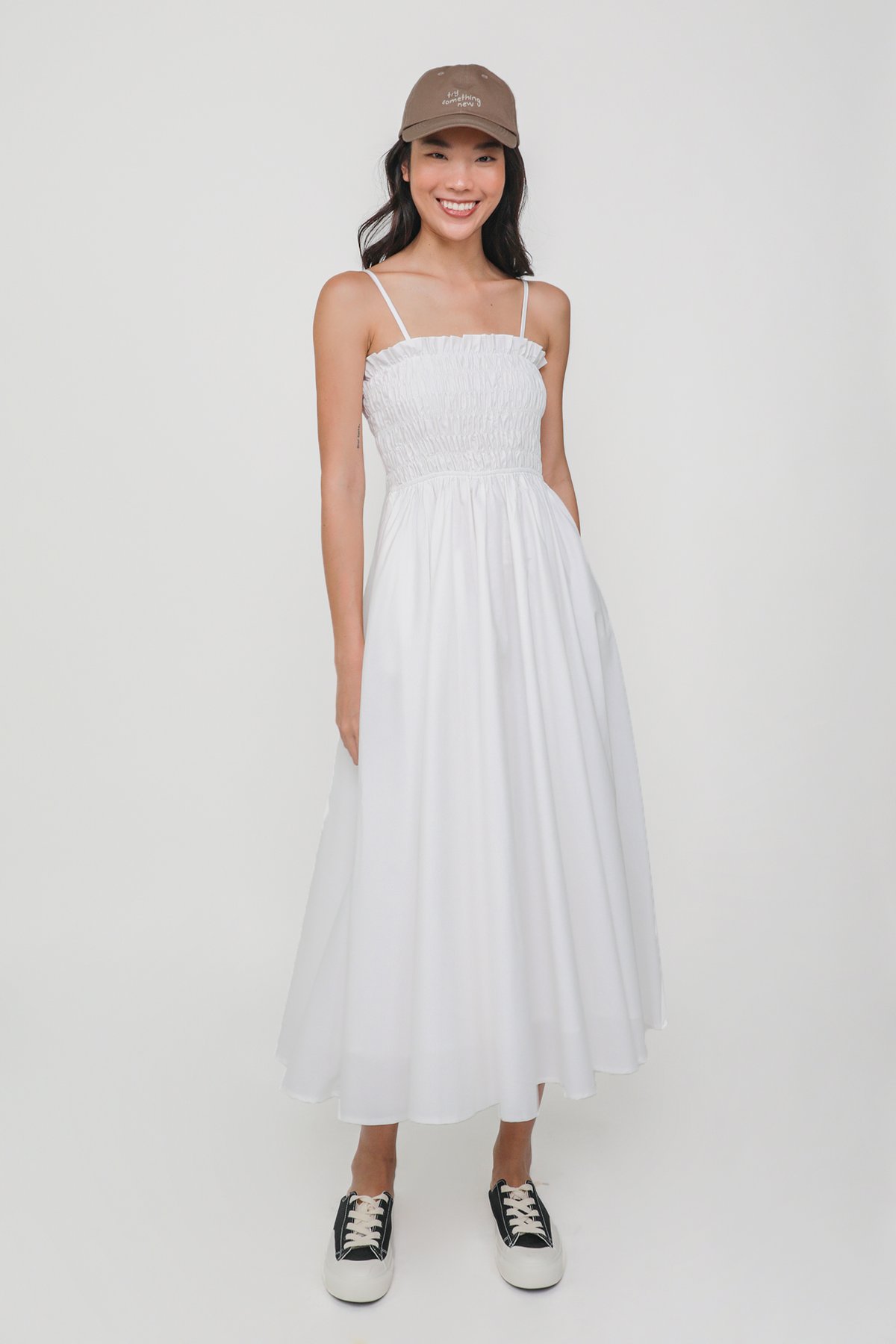 Savonne Smocked Maxi Dress (White)