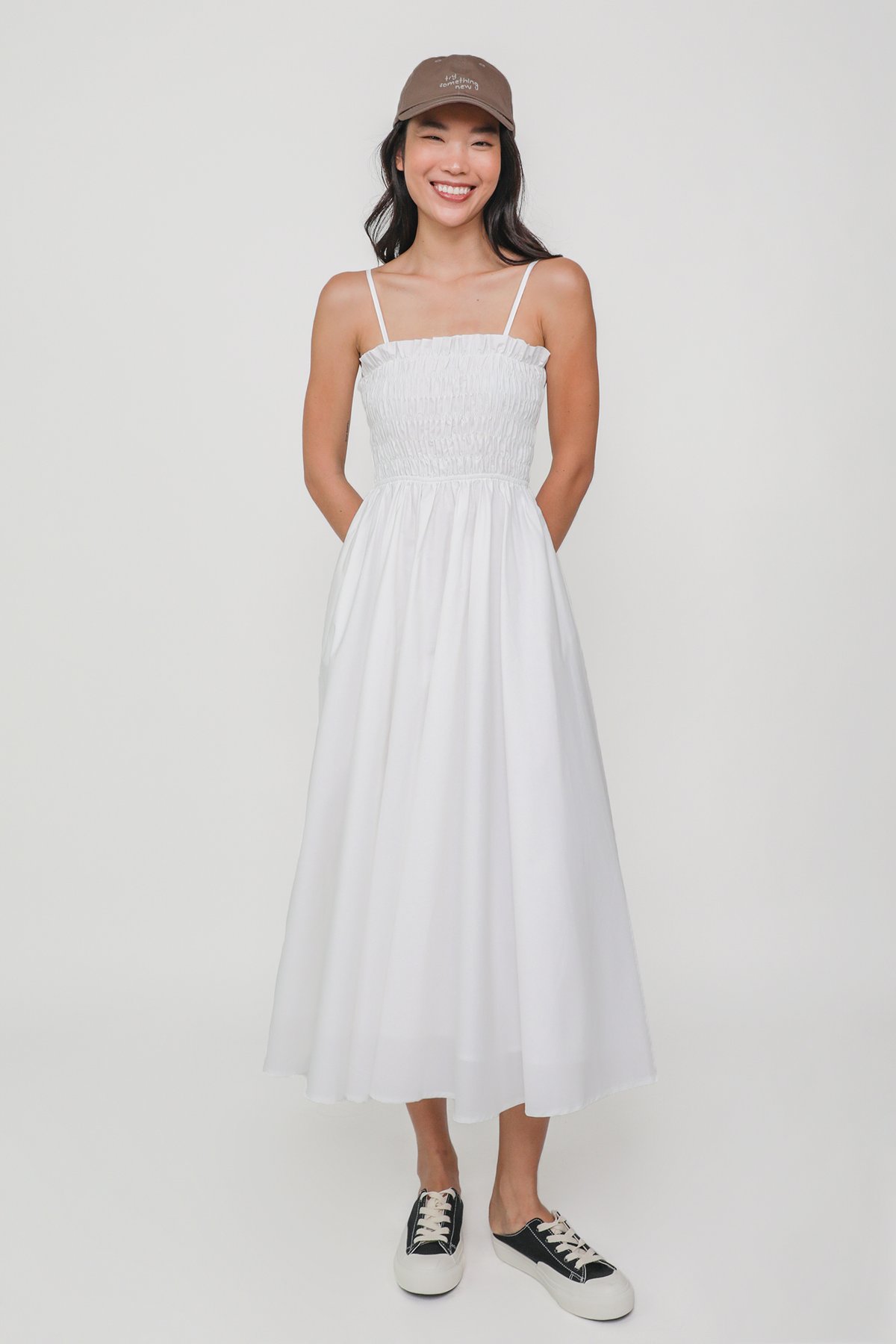 Savonne Smocked Maxi Dress (White)