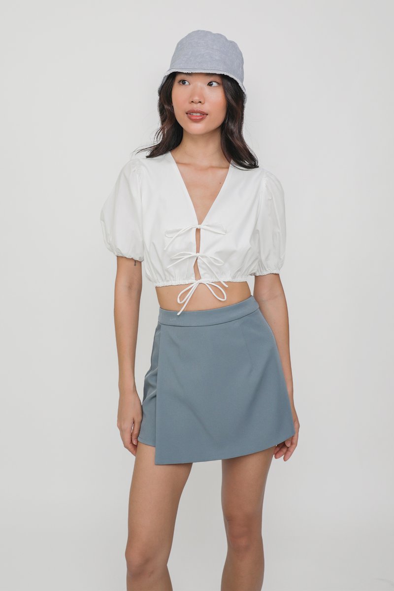 Lana Tie Front Sleeve Top (White) | The Tinsel Rack