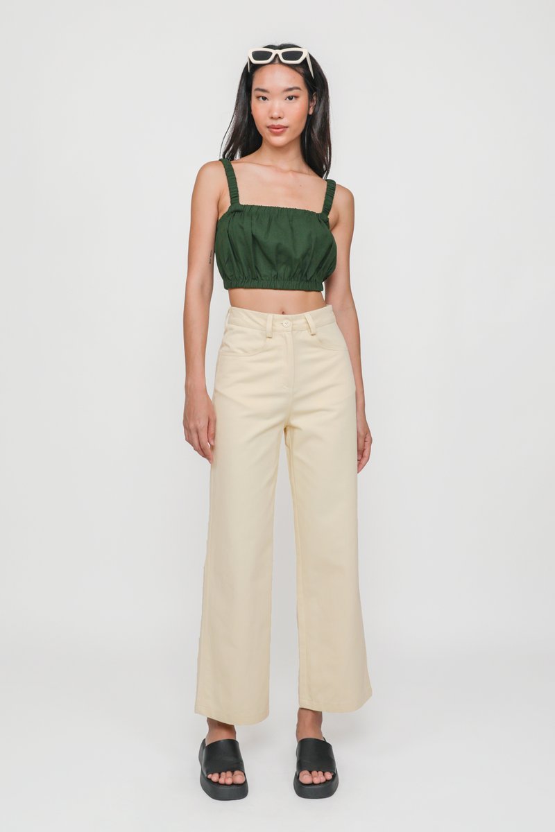 Janae Ruched Strap Crop Top (Forest) | The Tinsel Rack