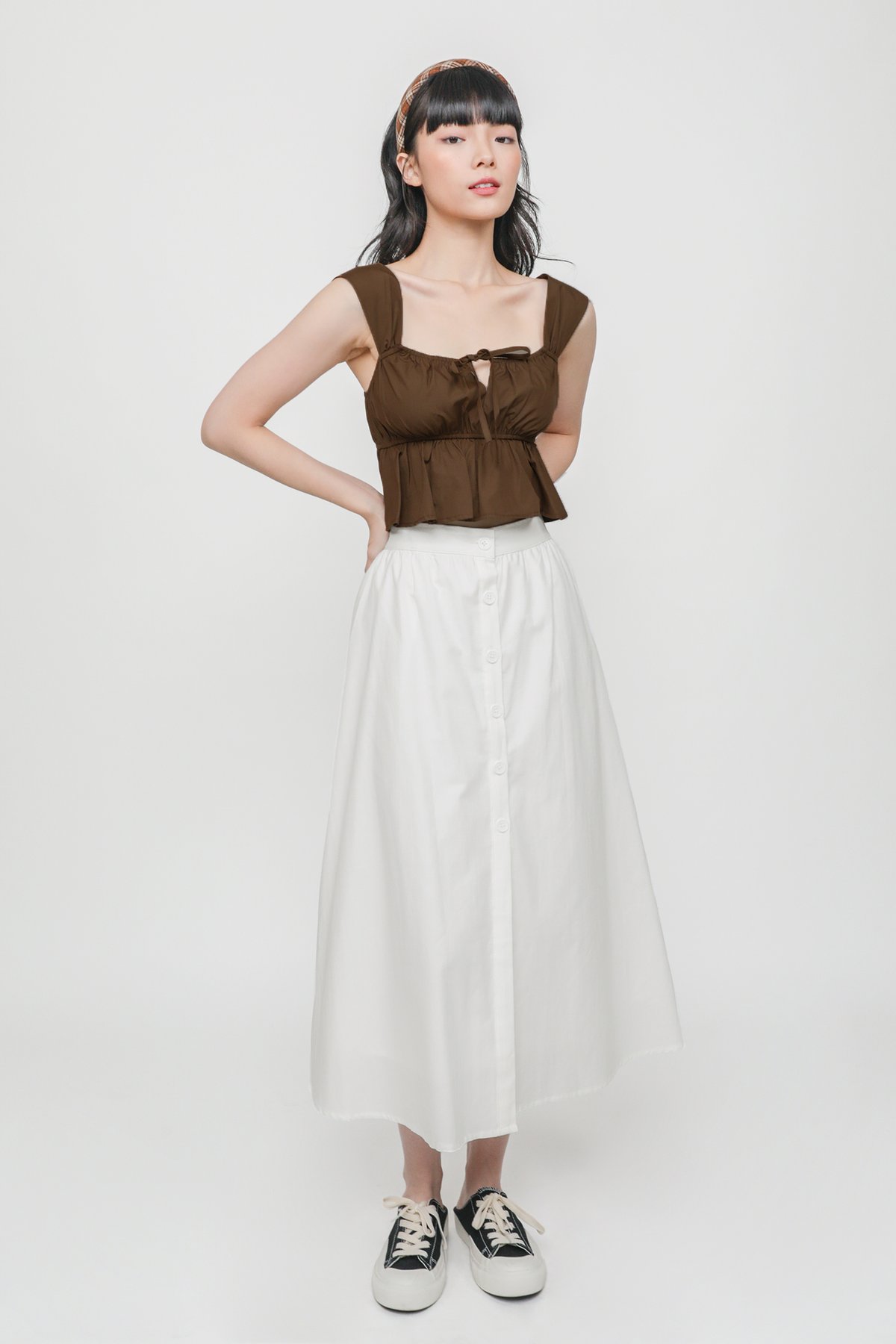 Agnes Button Midi Skirt (White)