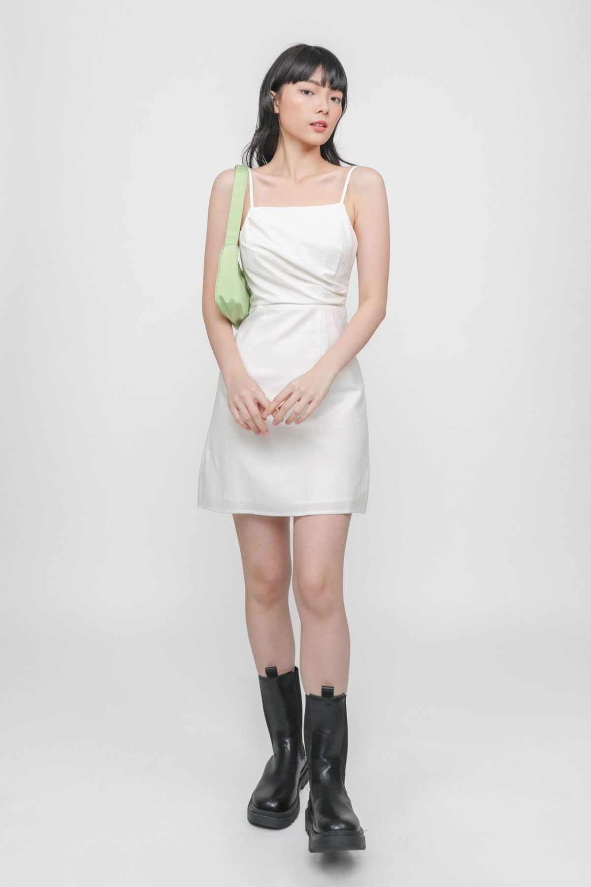 Karlie Pleat Front Linen Dress (White)