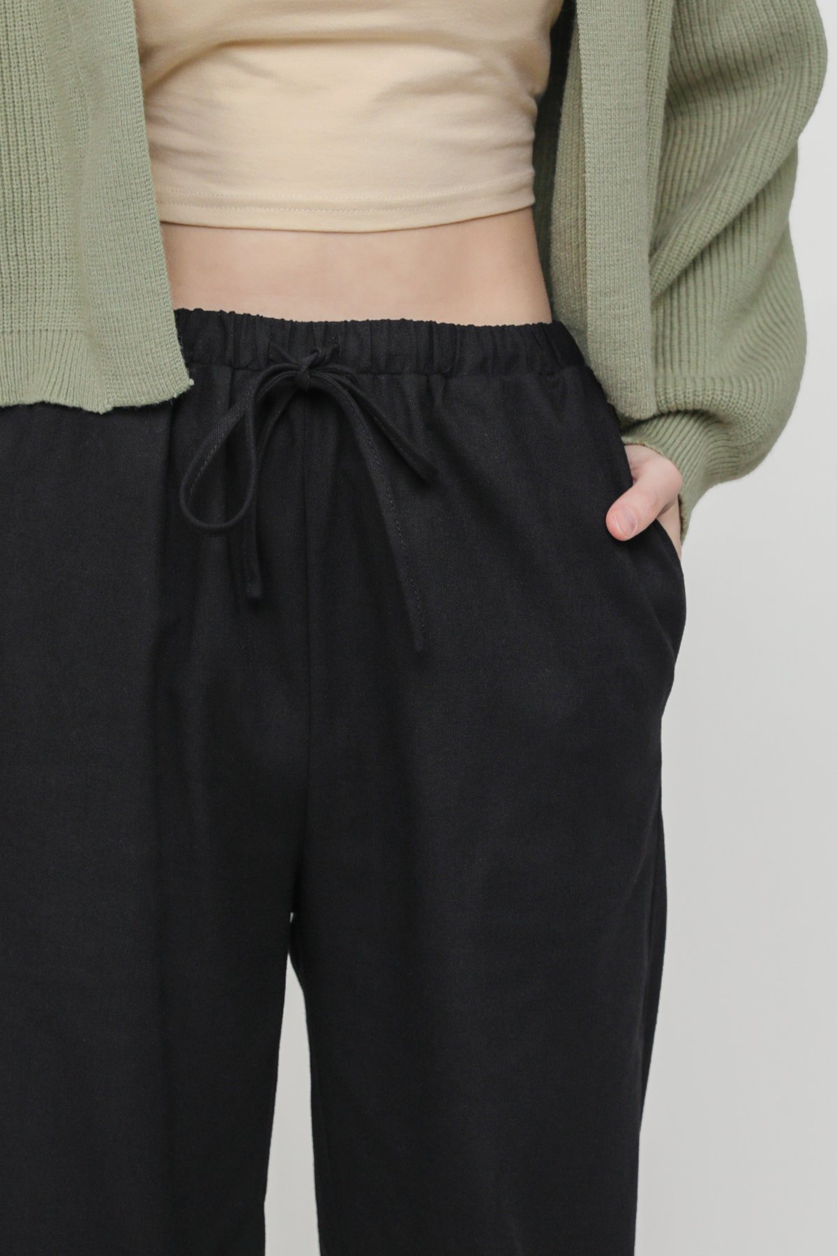 Kierra Drawstring Linen Pants (Black)