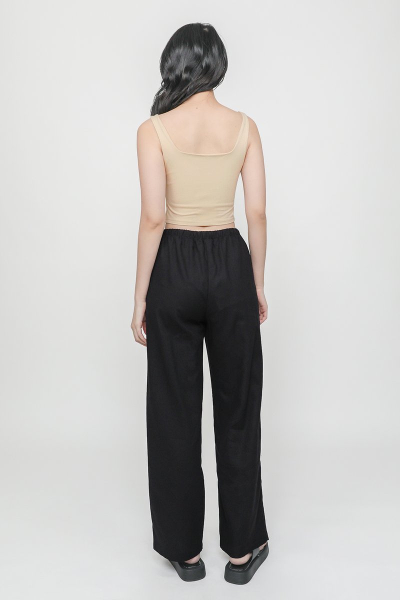 Kierra Drawstring Linen Pants (Black)