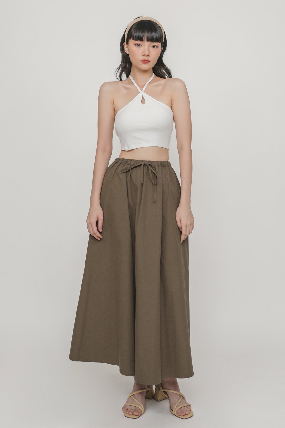 Jemima Drawstring Maxi Skirt (Brown)