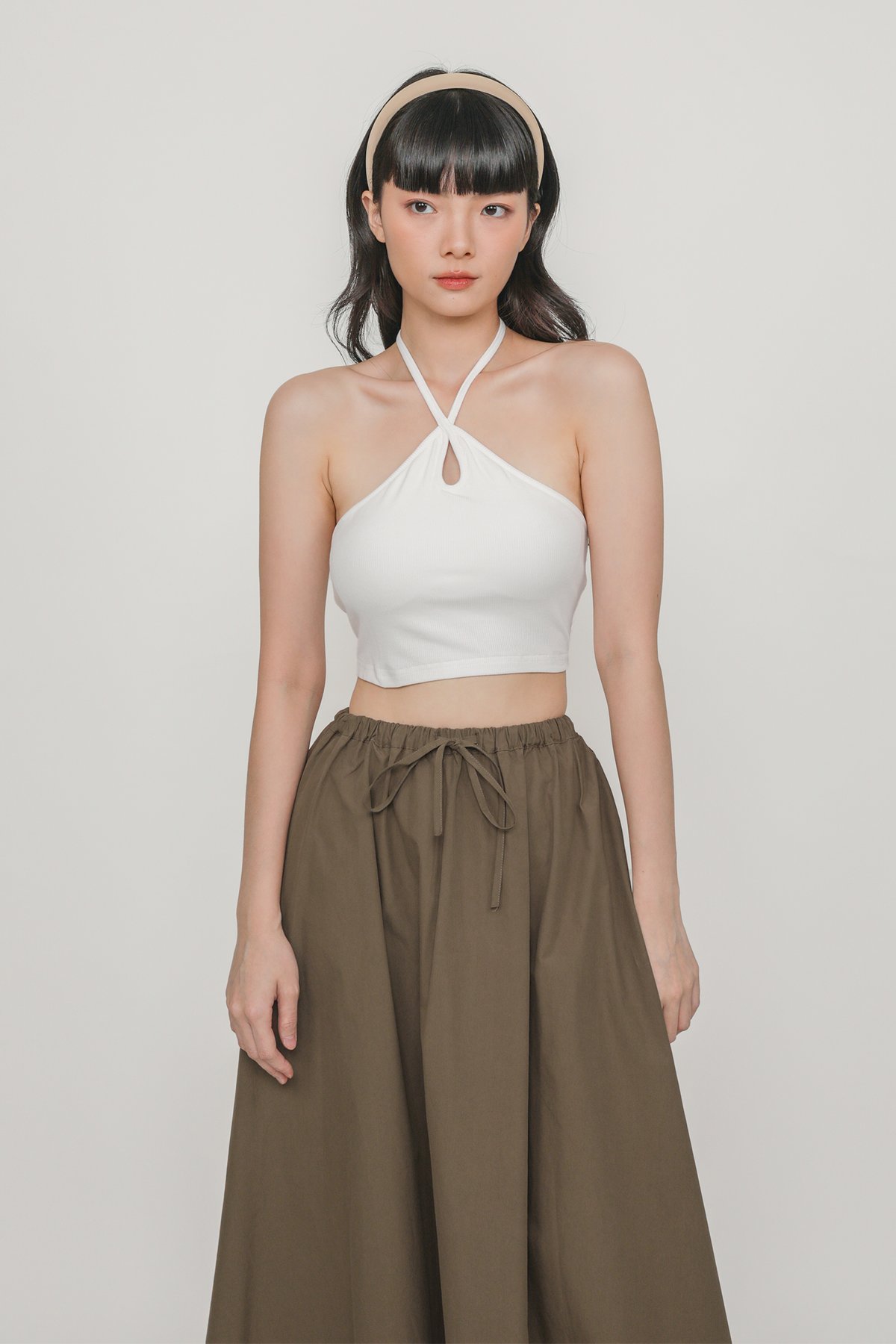 Jemima Drawstring Maxi Skirt (Brown)