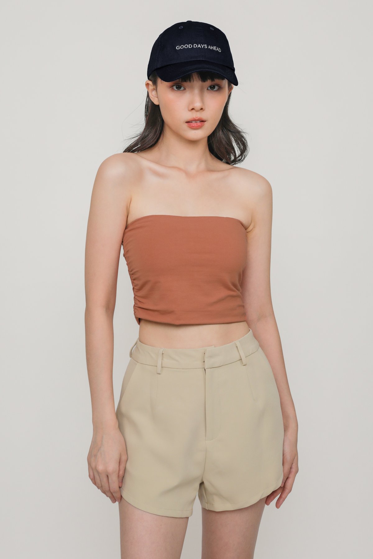 Ines Ruched Tube Padded Top (Off White)