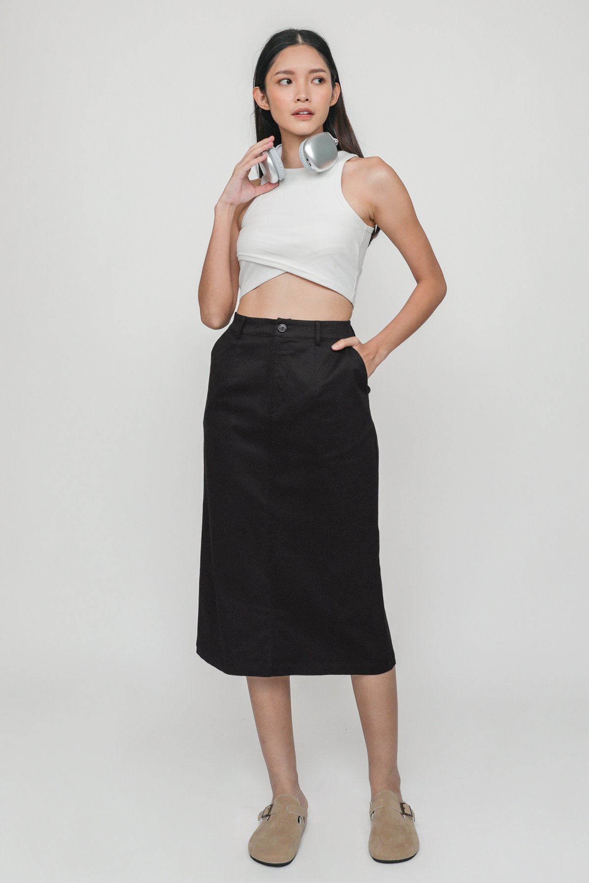 Alex Cotton Midi Skirt (Black)