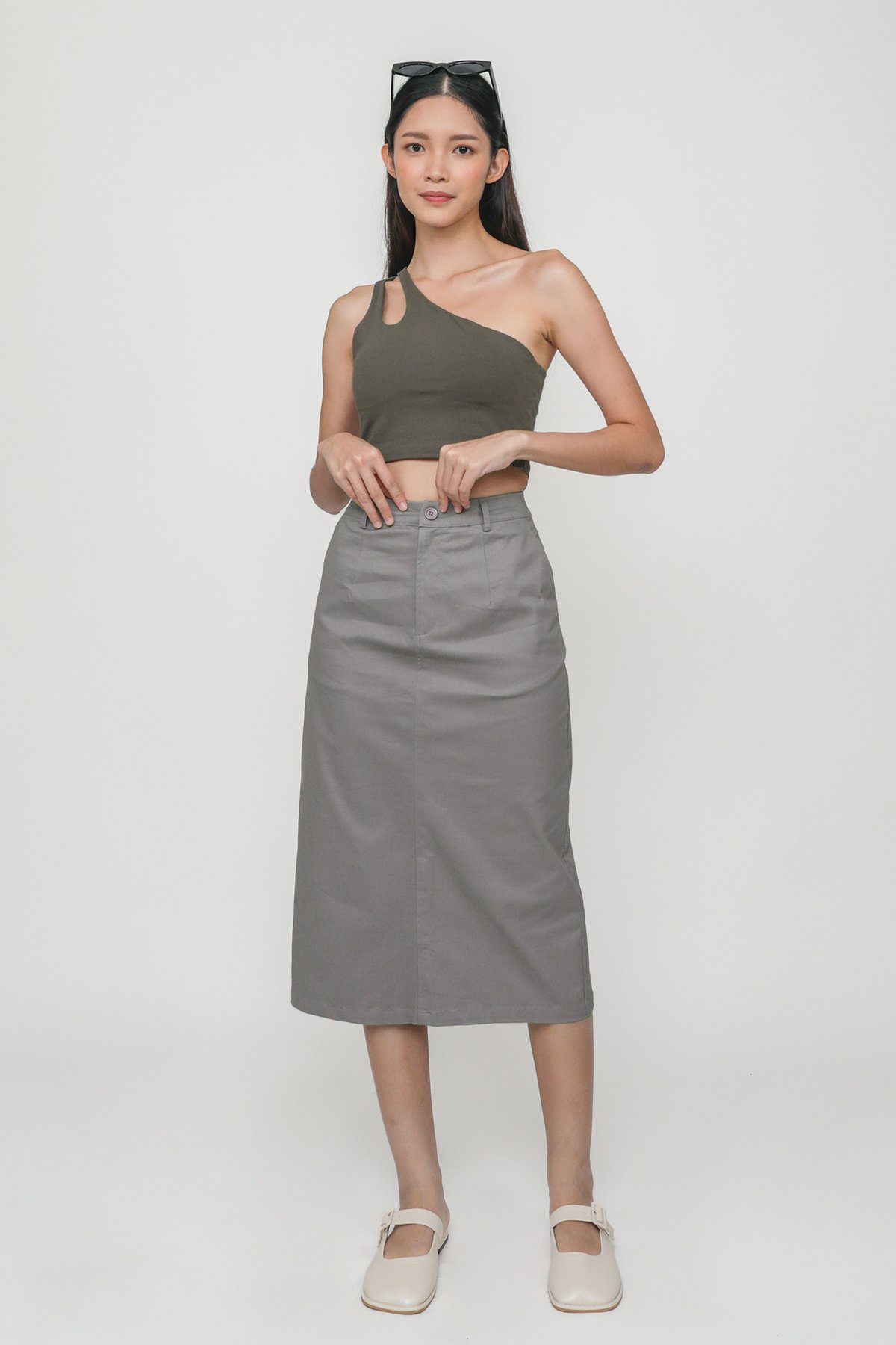 Alex Cotton Midi Skirt (Grey)
