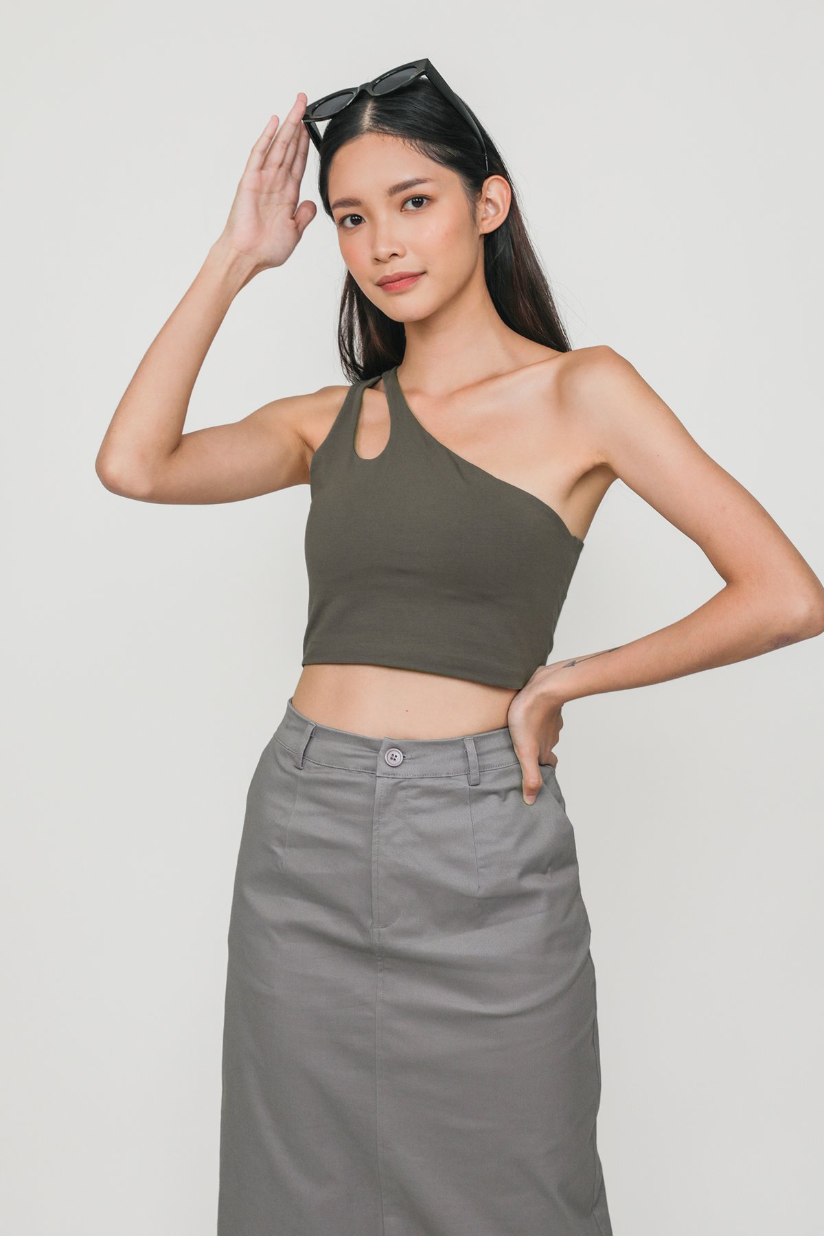 Alex Cotton Midi Skirt (Grey)