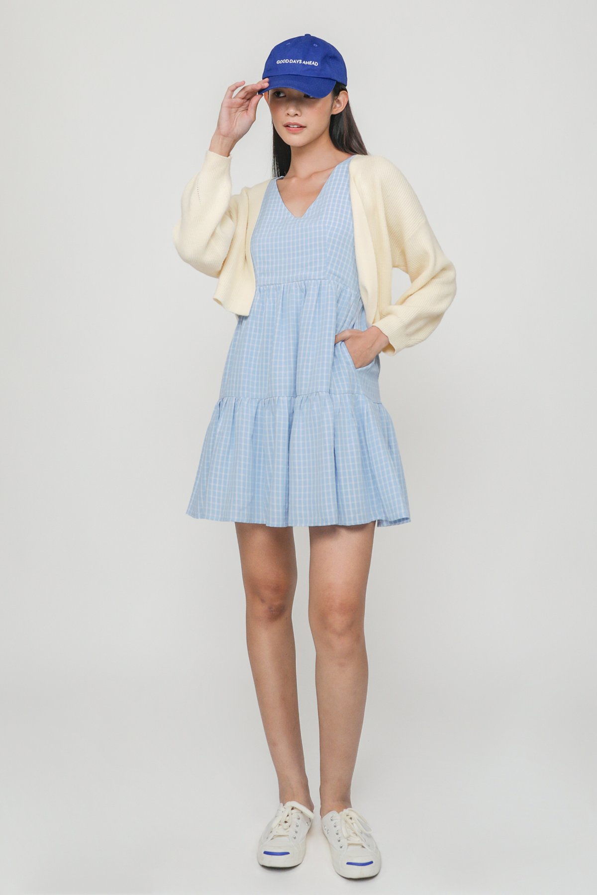 Andrea Babydoll Tiered Dress (Blue Gingham)
