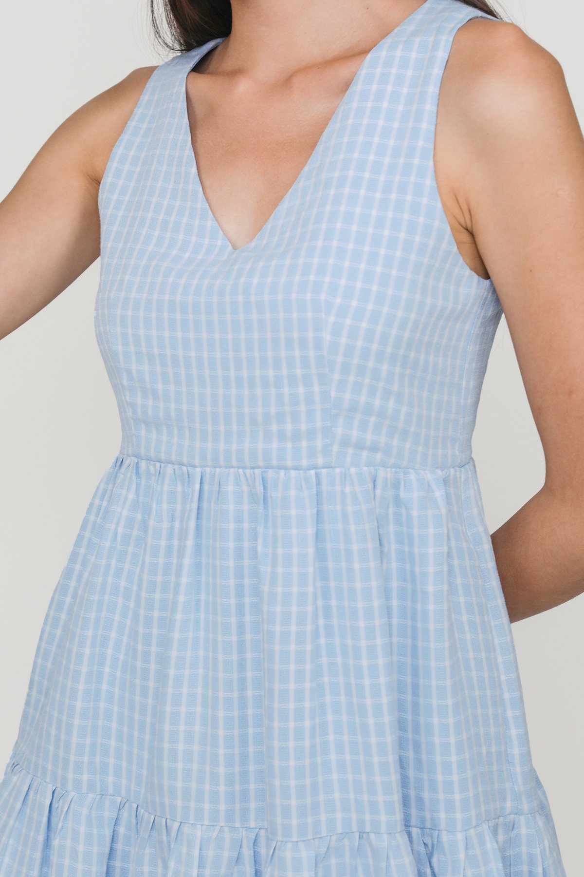 Andrea Babydoll Tiered Dress (Blue Gingham)