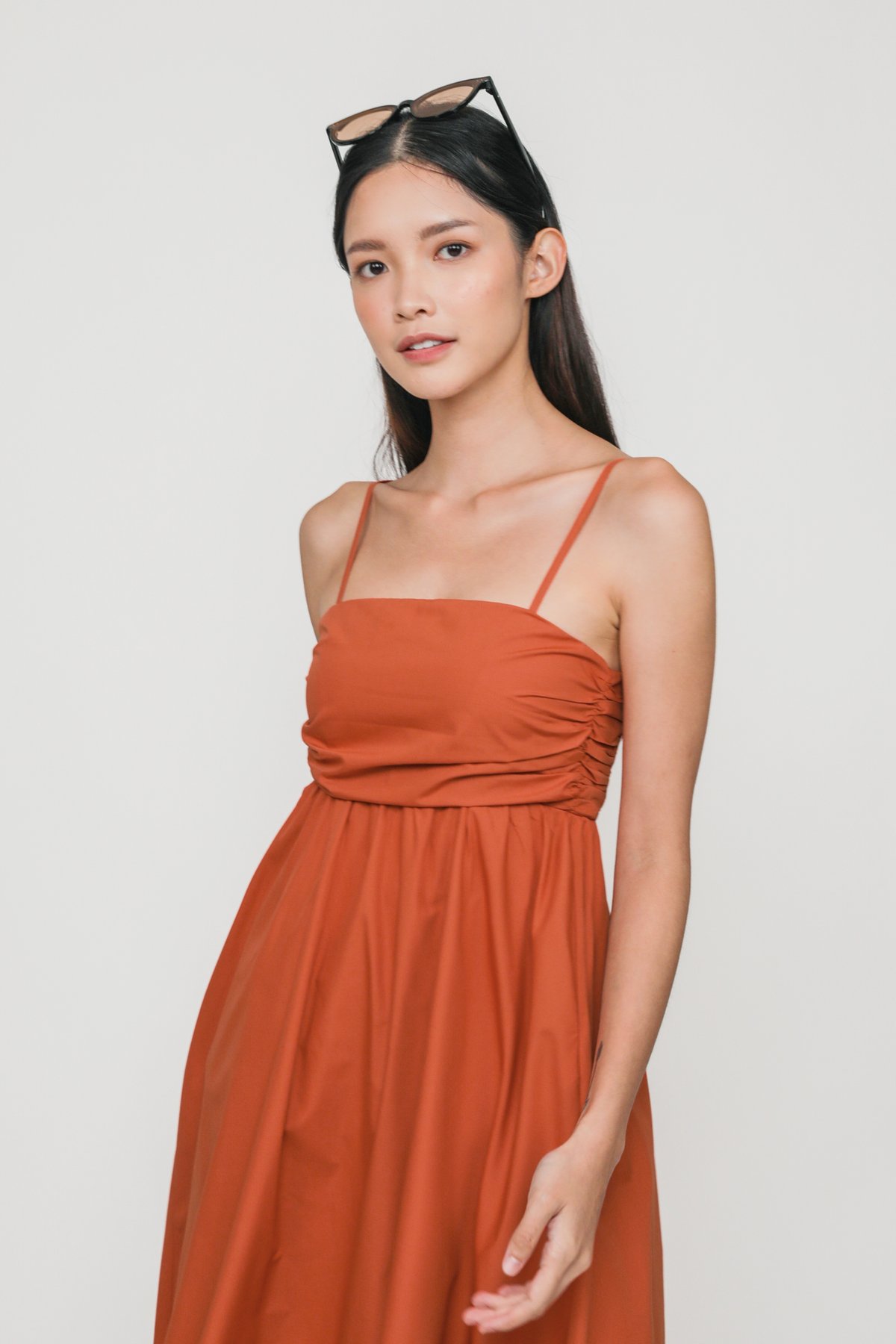 Juliette Ruched Midi Dress (Tangerine)