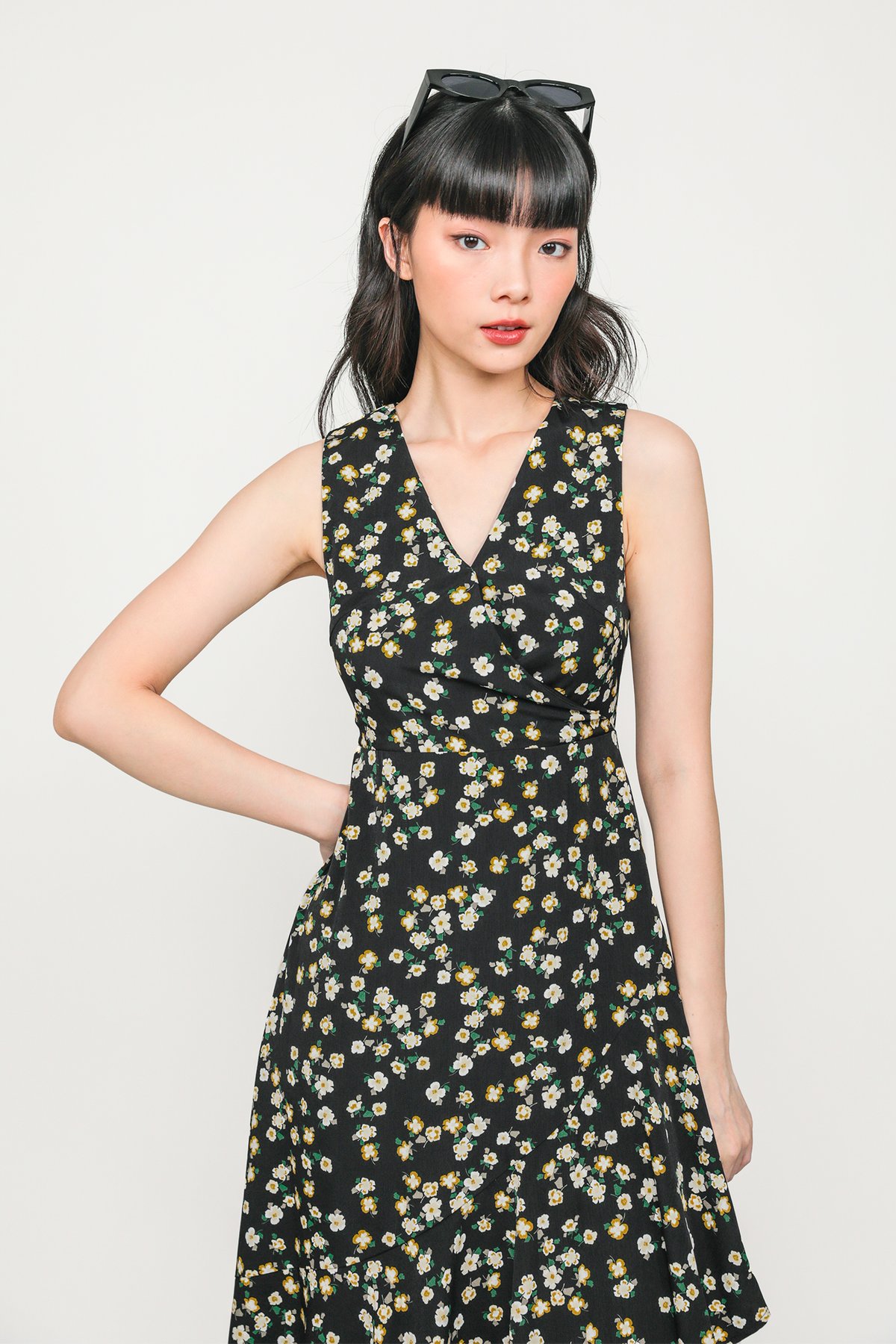 Lidia Ruffles Front Maxi Dress (Black Florals)