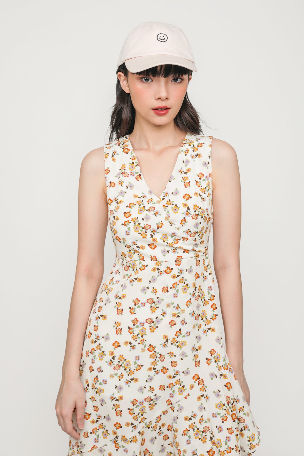 Lidia Ruffles Front Maxi Dress (White Florals)