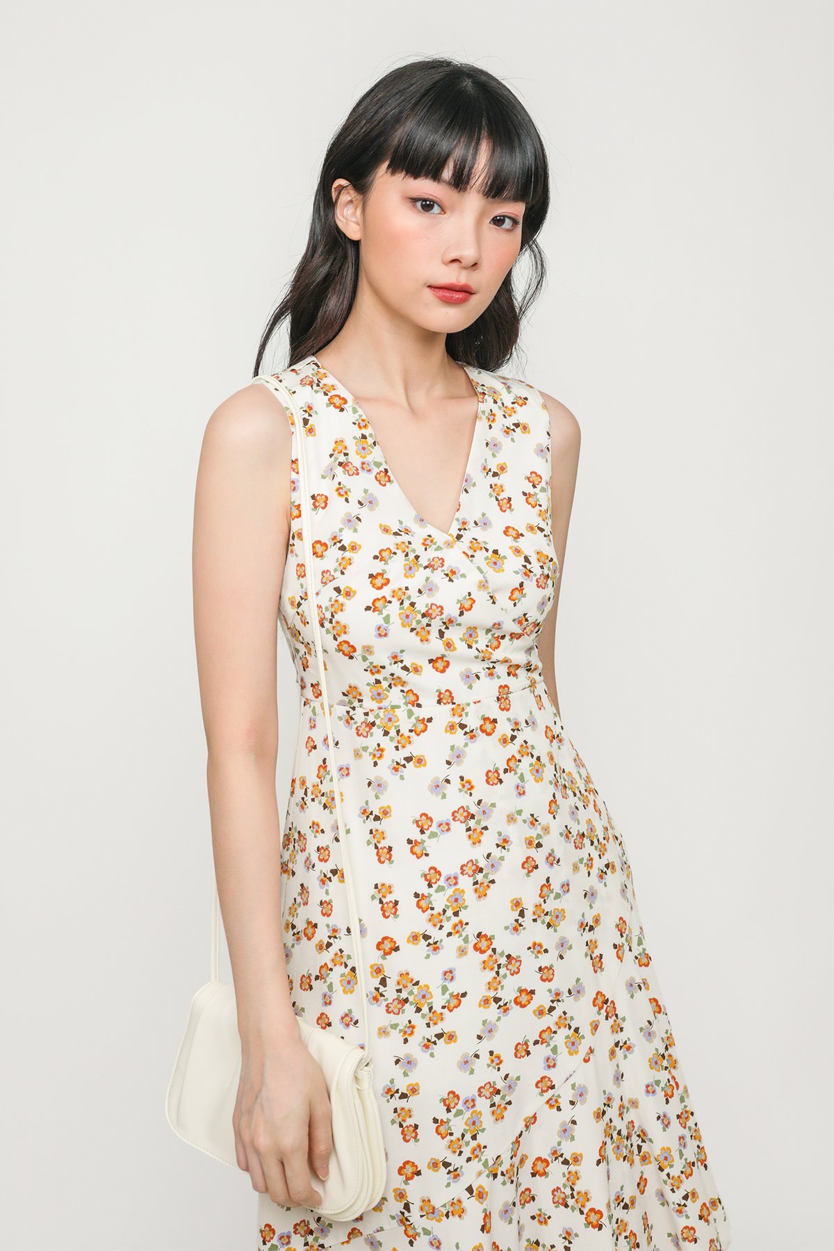 Lidia Ruffles Front Maxi Dress (White Florals)