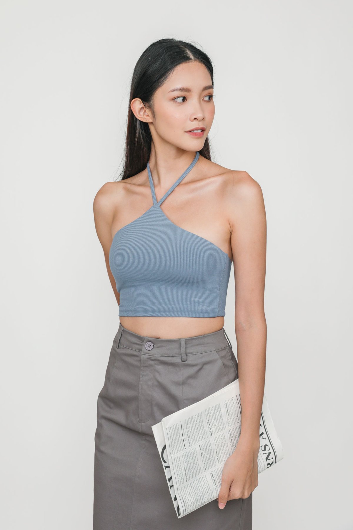 Alicia Halter Padded Top (Dusty Blue)