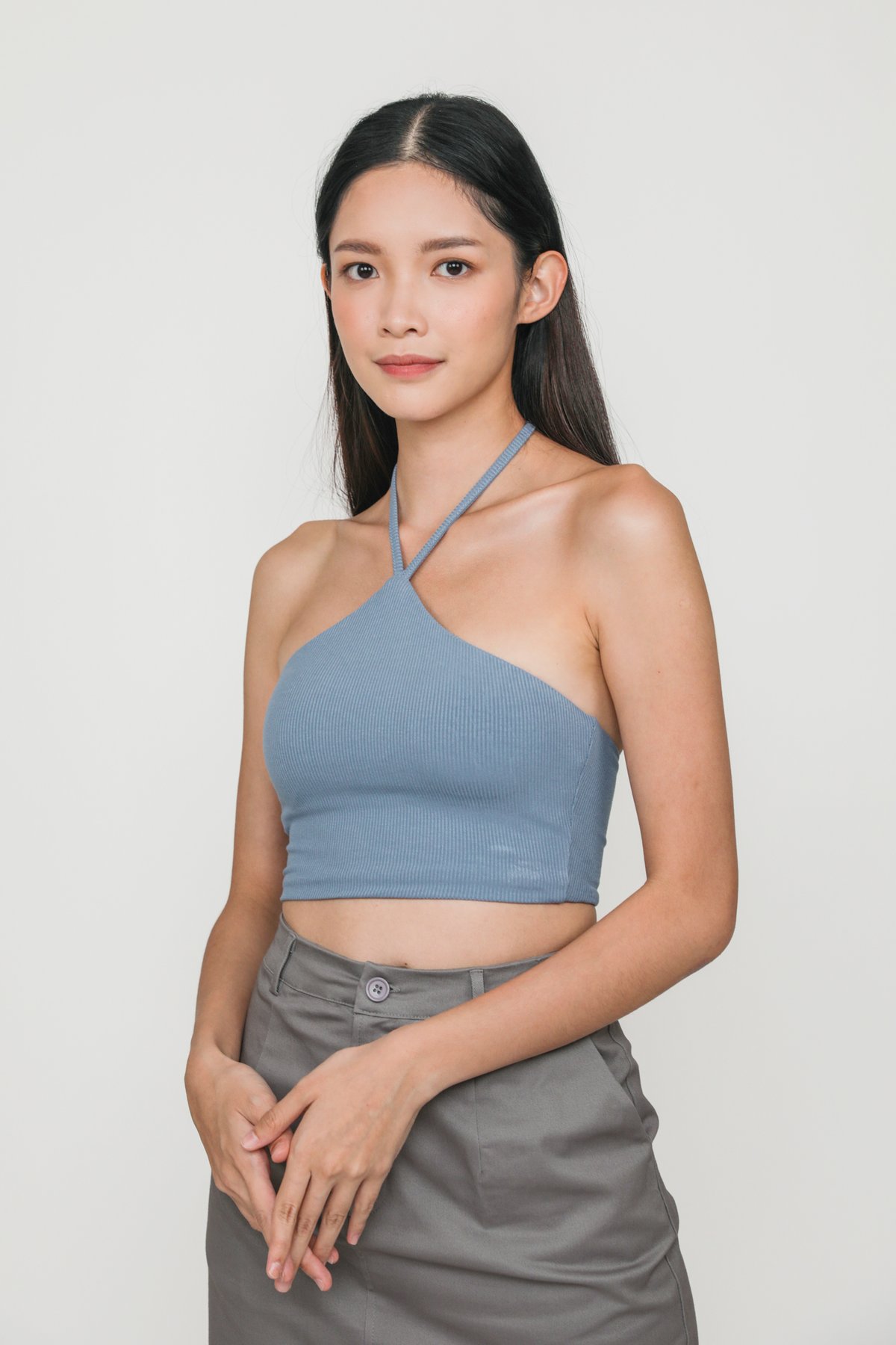 Alicia Halter Padded Top (Dusty Blue)