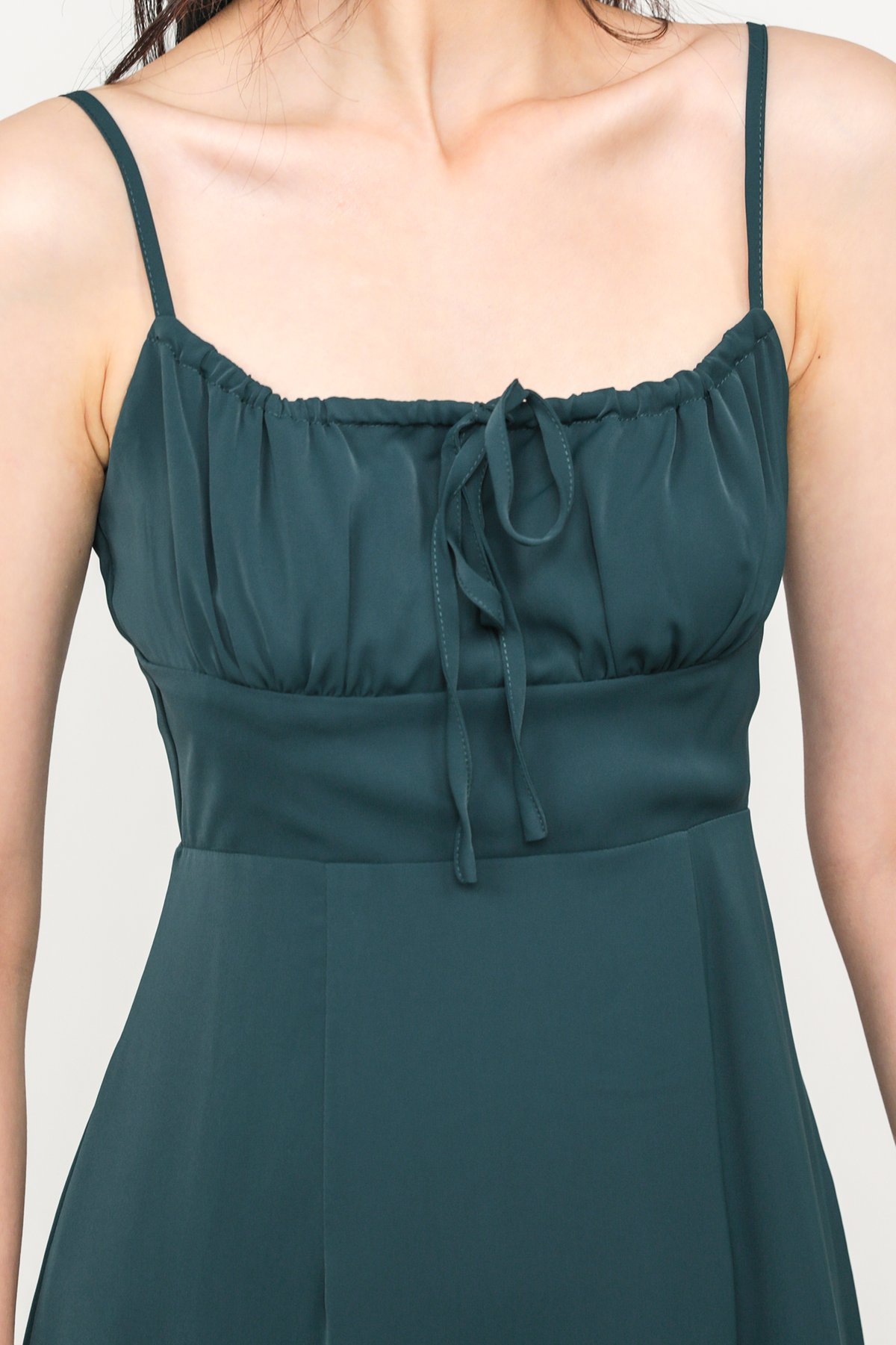 Eloise Ruched Front Drawstring Midi Dress (Forest Green)