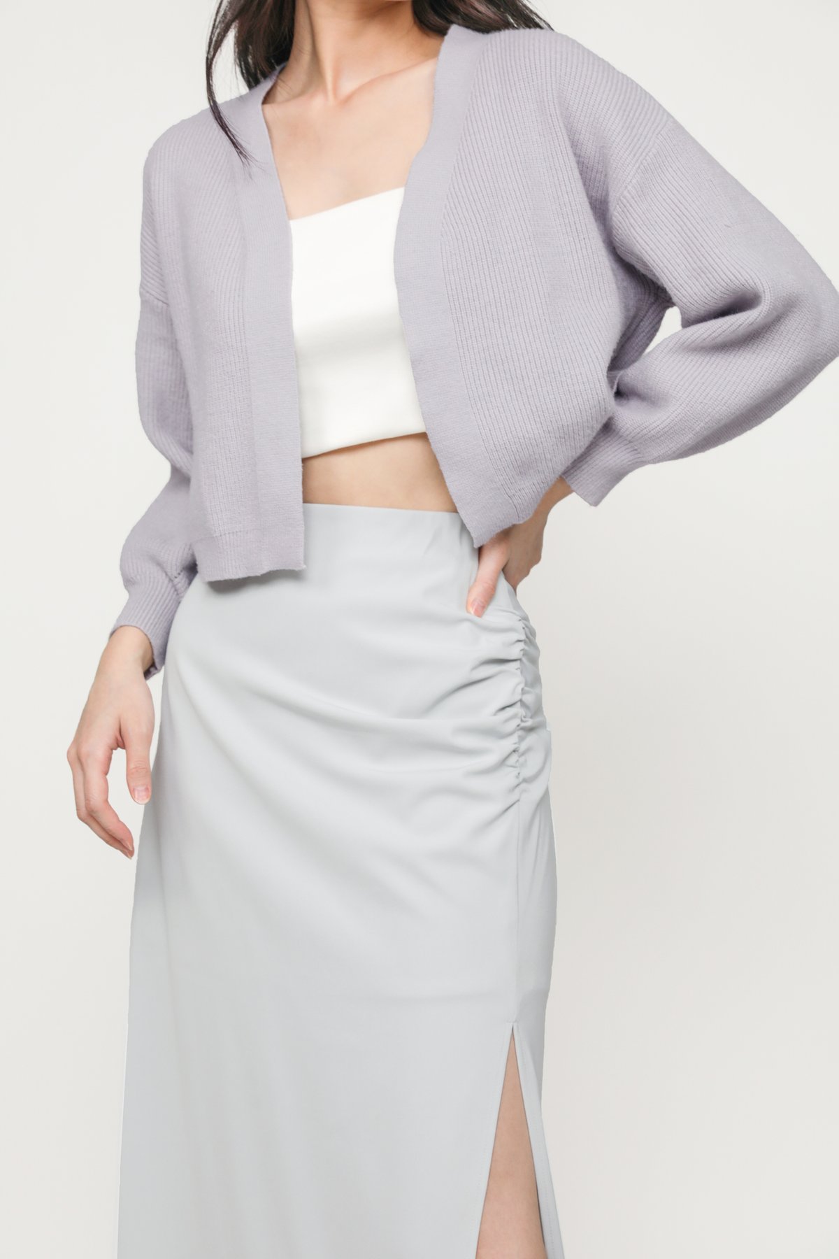 Amina Ruched Side Maxi Skirt (Light Grey)