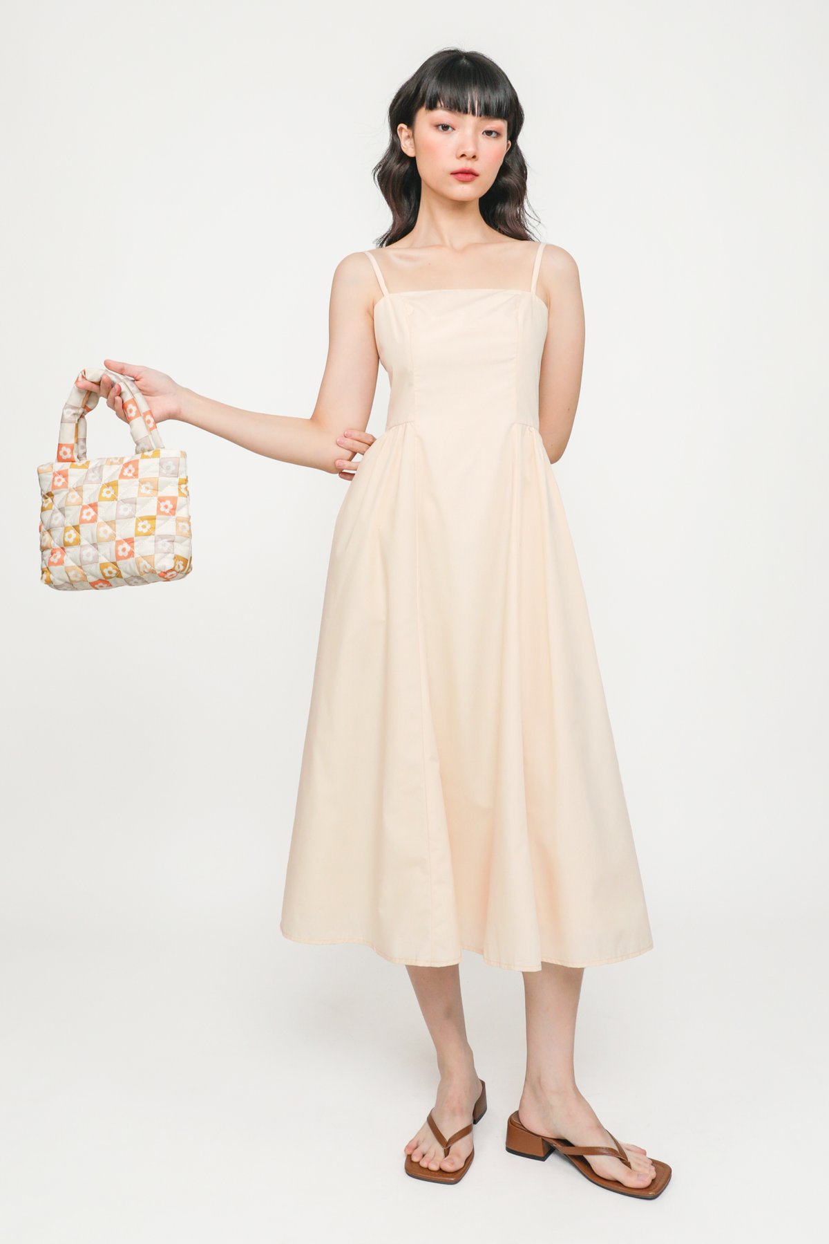 Esther Ruched Side Midi Dress (Cream)