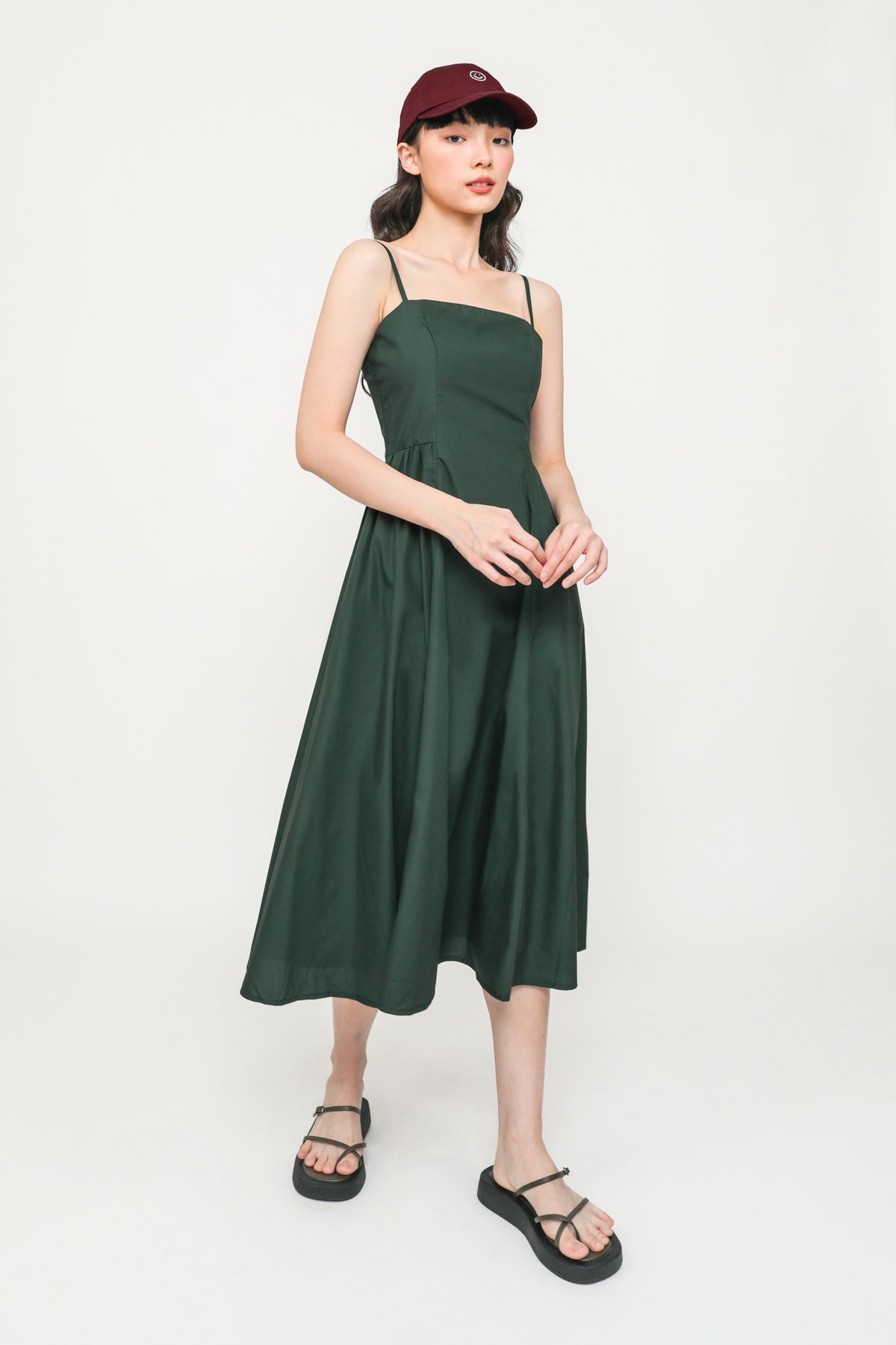 Esther Ruched Side Midi Dress (Forest)